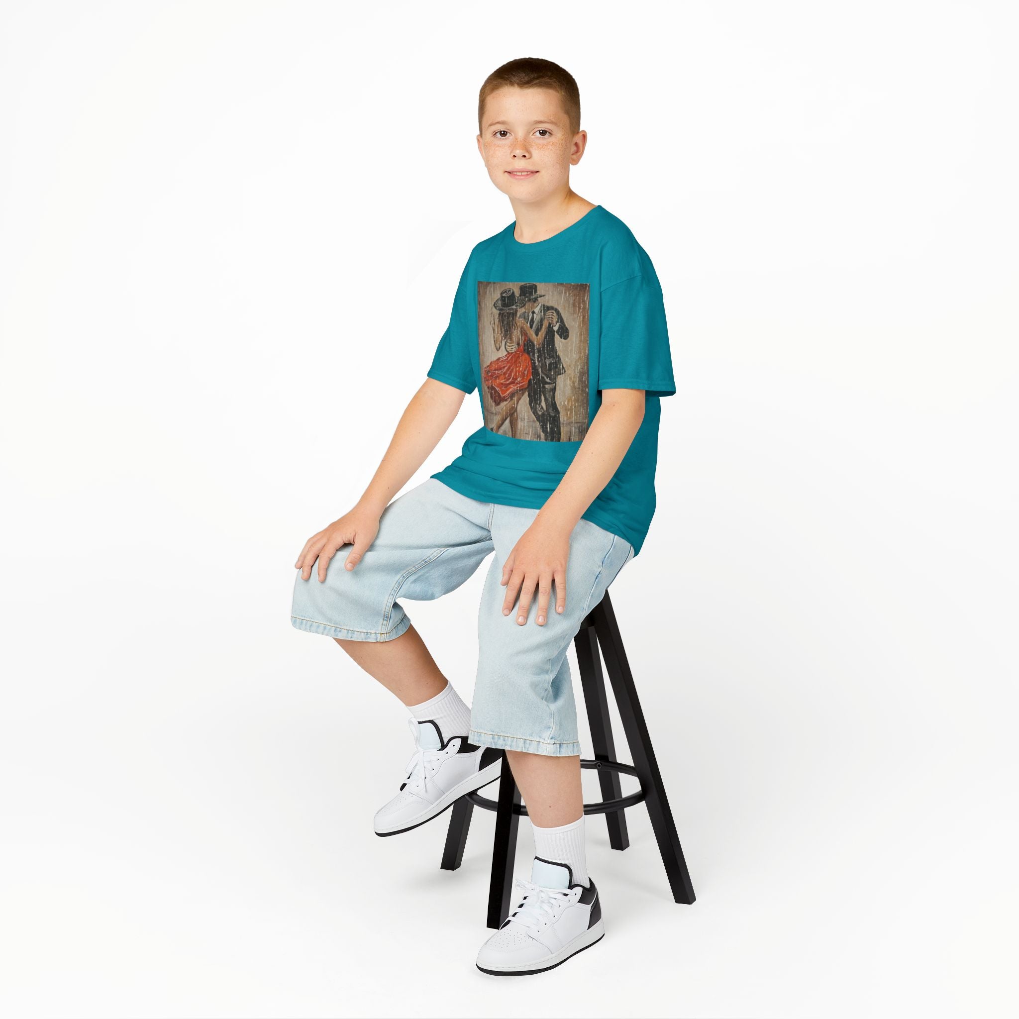 Kids Dance & Violin Art Tee — Vintage Ballroom Couple & Violinist Graphic Shirt