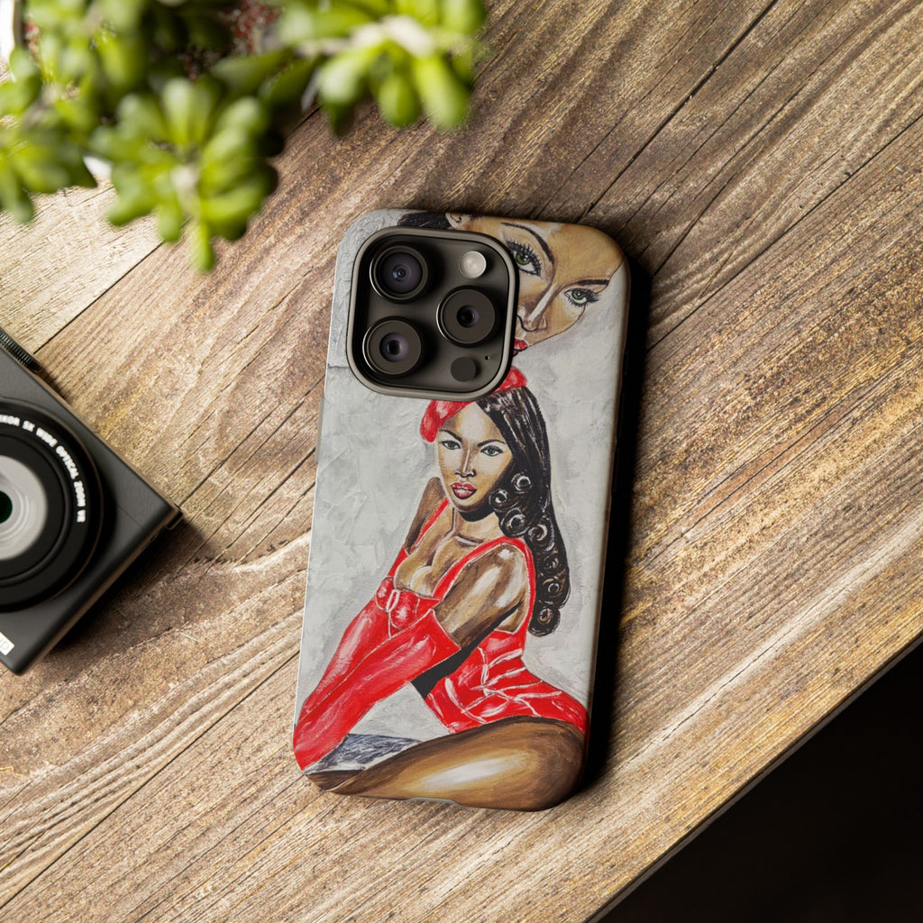 Pinup Girl Illustration Phone Case | Retro Femme Fatale, Red Outfit