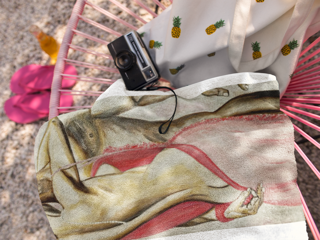 Vintage Pin-Up Beach Towel – Retro Bikini Girl Illustration