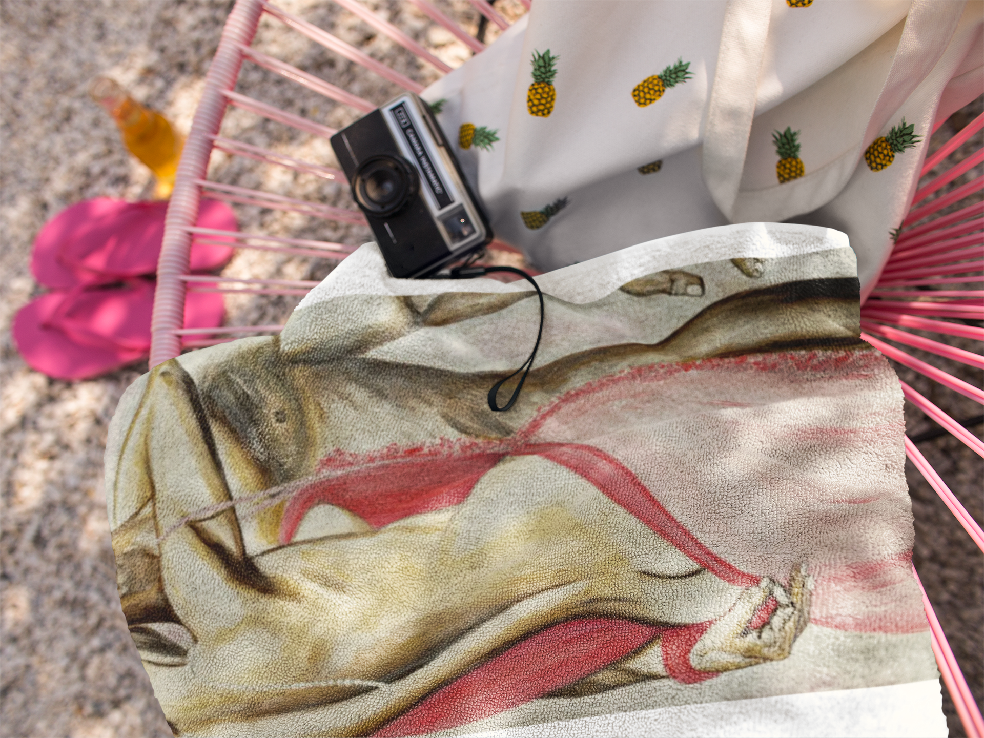 Vintage Pin-Up Beach Towel – Retro Bikini Girl Illustration