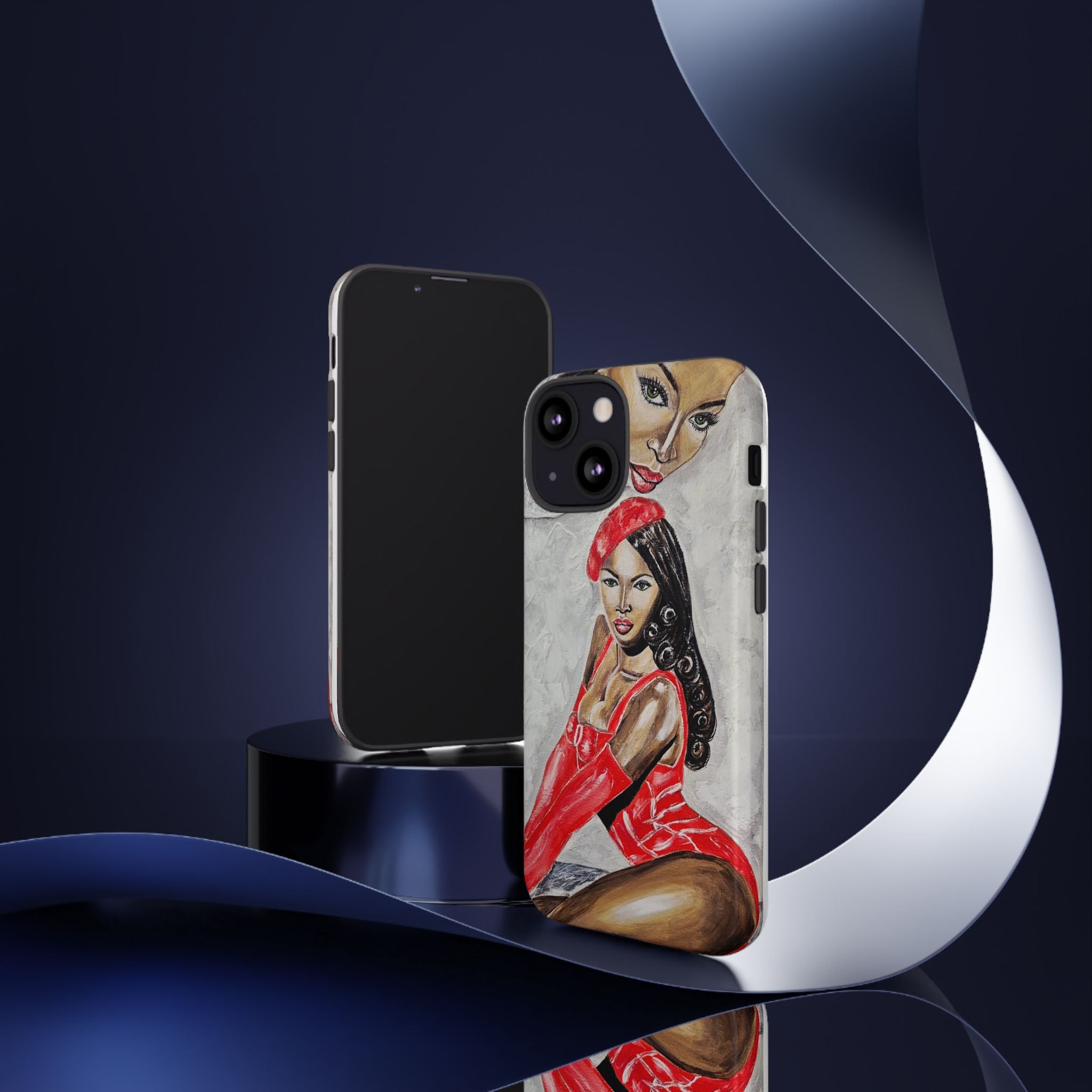 Pinup Girl Illustration Phone Case | Retro Femme Fatale, Red Outfit