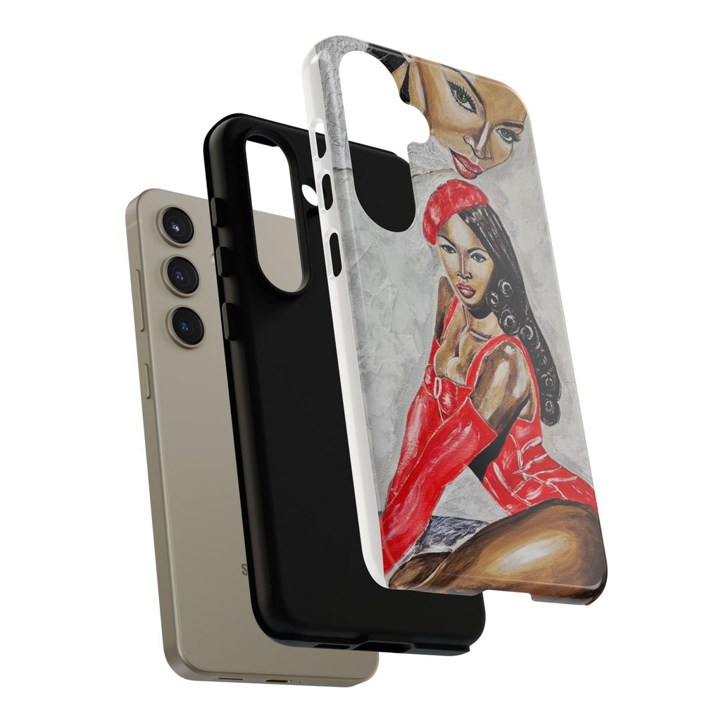 Pinup Girl Illustration Phone Case | Retro Femme Fatale, Red Outfit
