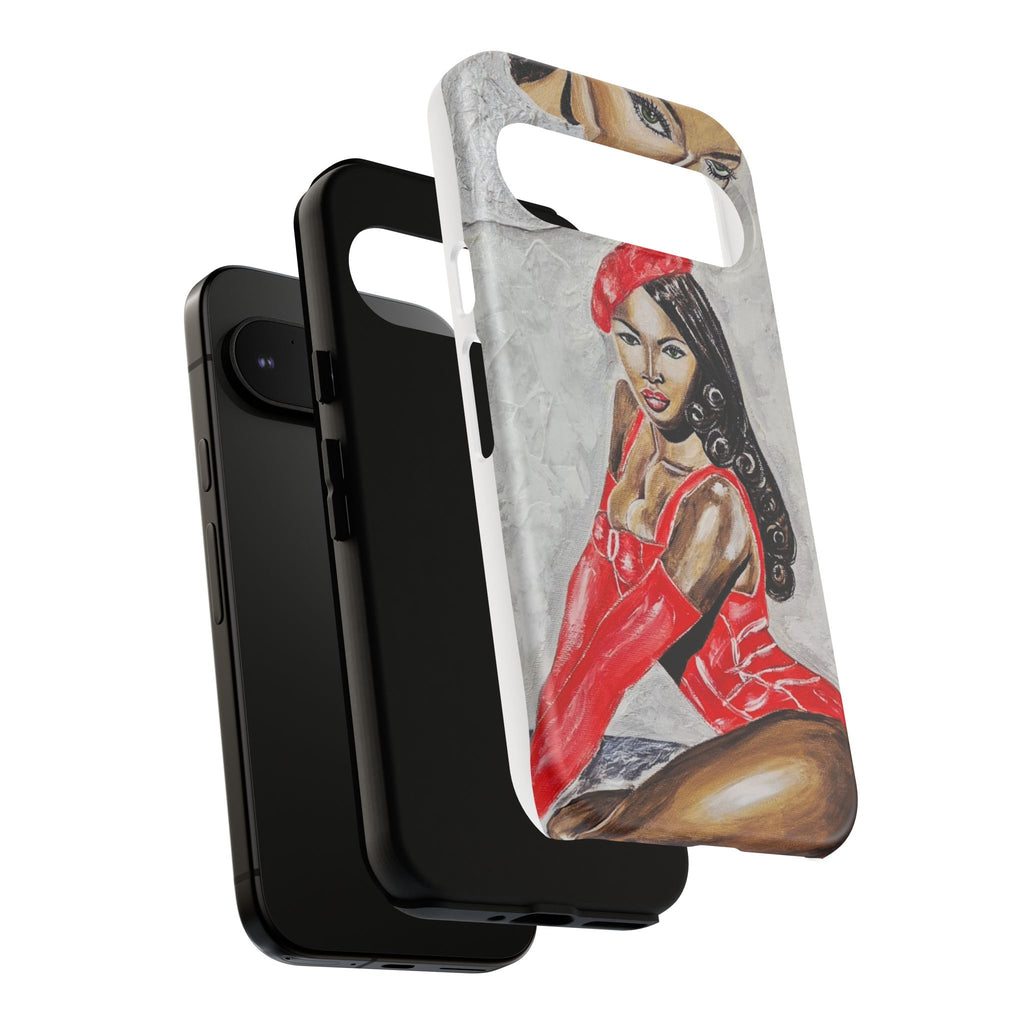 Pinup Girl Illustration Phone Case | Retro Femme Fatale, Red Outfit