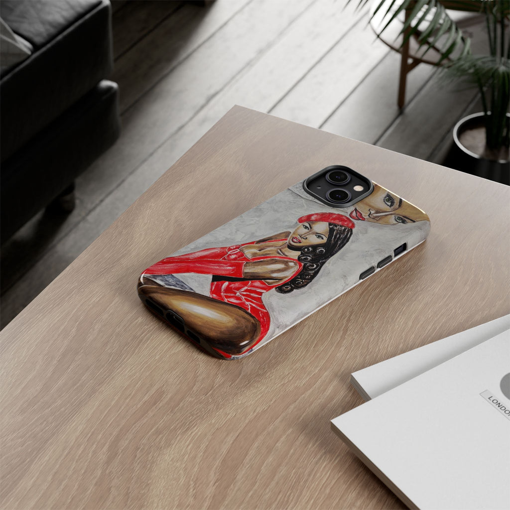 Pinup Girl Illustration Phone Case | Retro Femme Fatale, Red Outfit