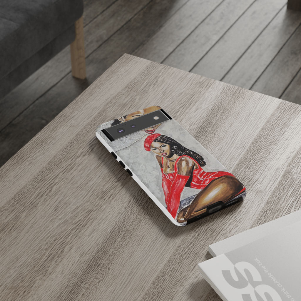 Pinup Girl Illustration Phone Case | Retro Femme Fatale, Red Outfit