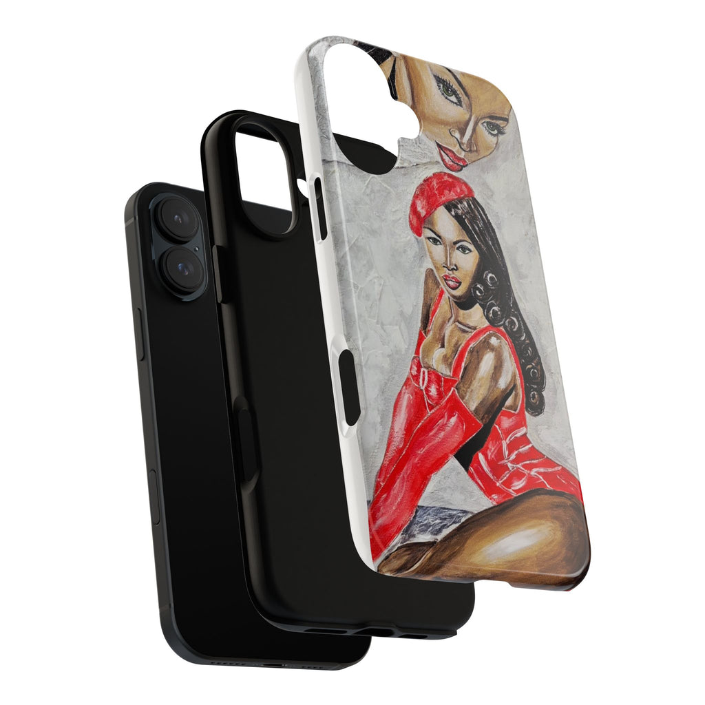 Pinup Girl Illustration Phone Case | Retro Femme Fatale, Red Outfit