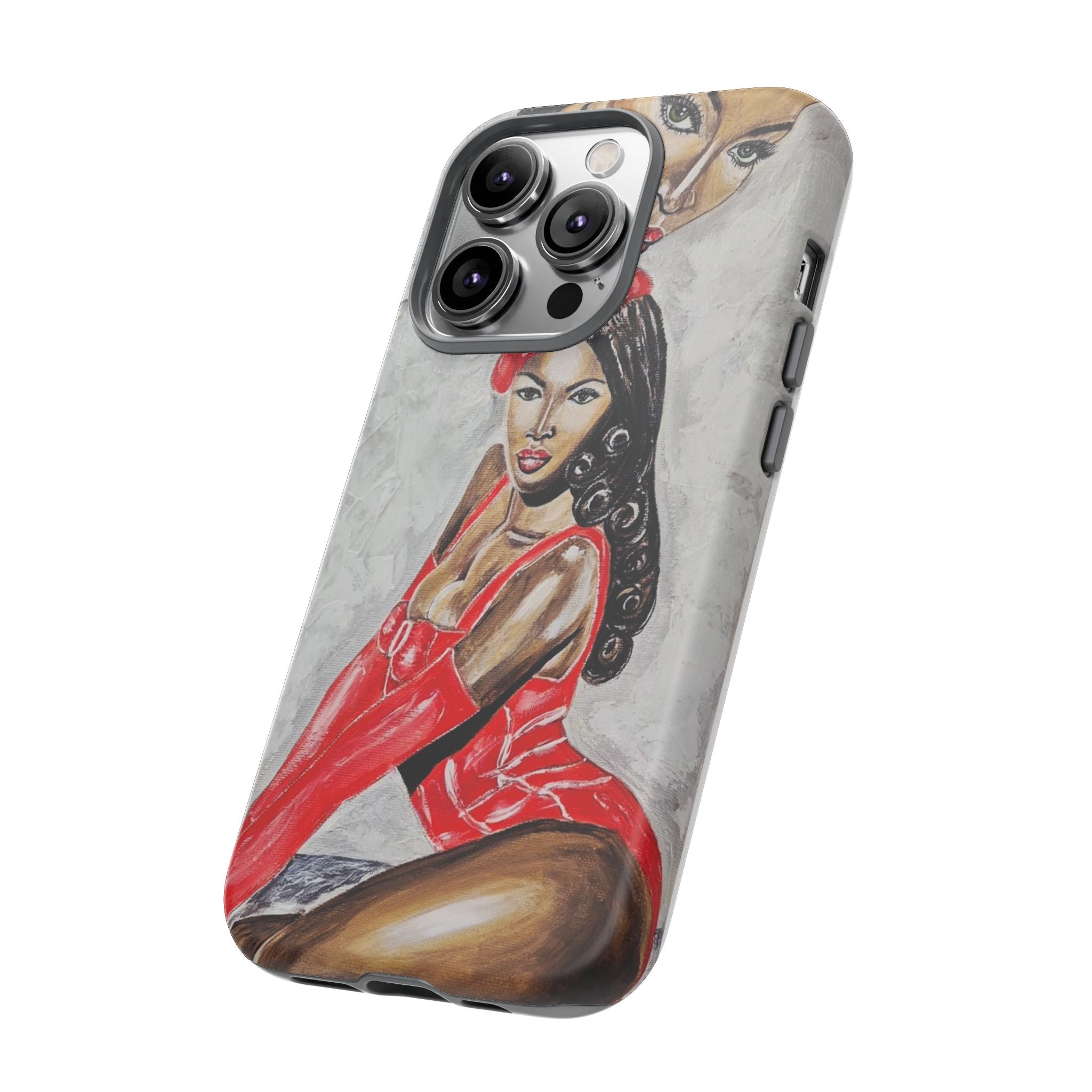 Pinup Girl Illustration Phone Case | Retro Femme Fatale, Red Outfit