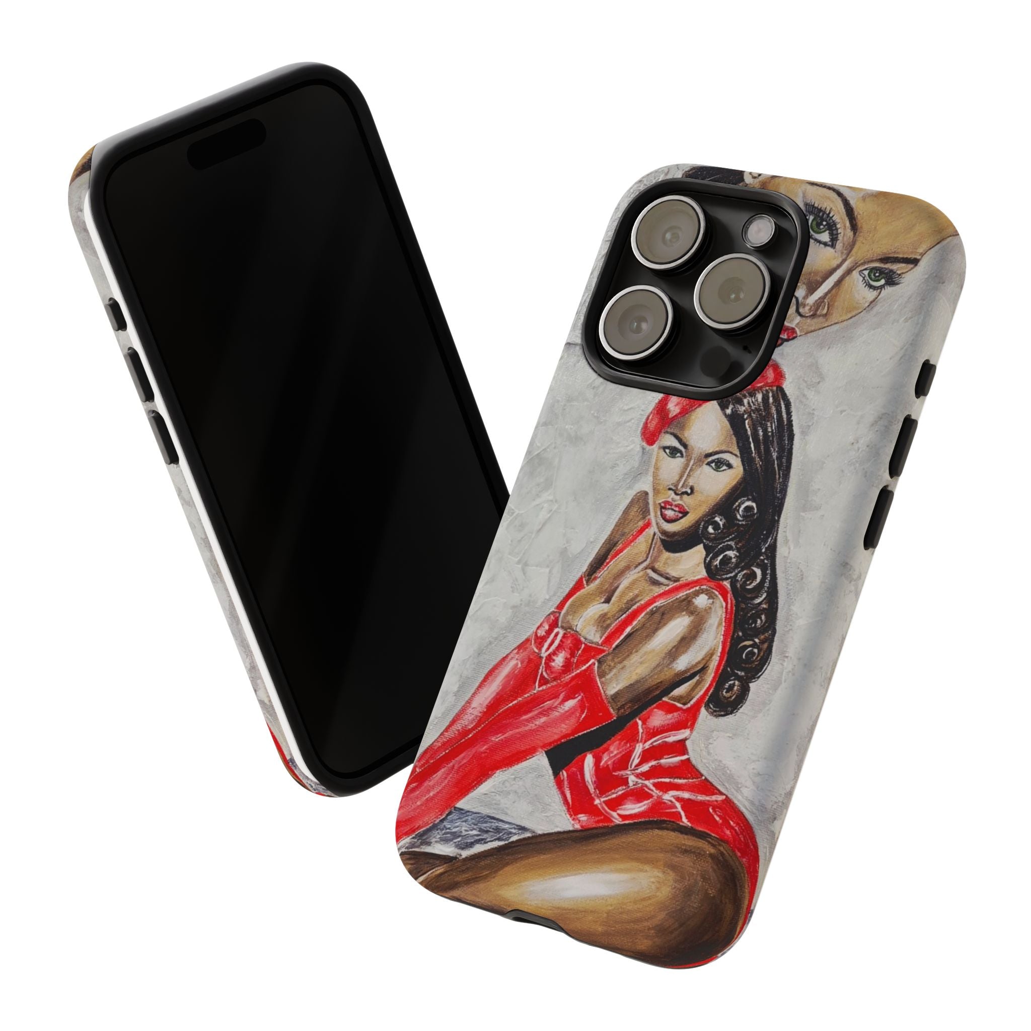 Pinup Girl Illustration Phone Case | Retro Femme Fatale, Red Outfit