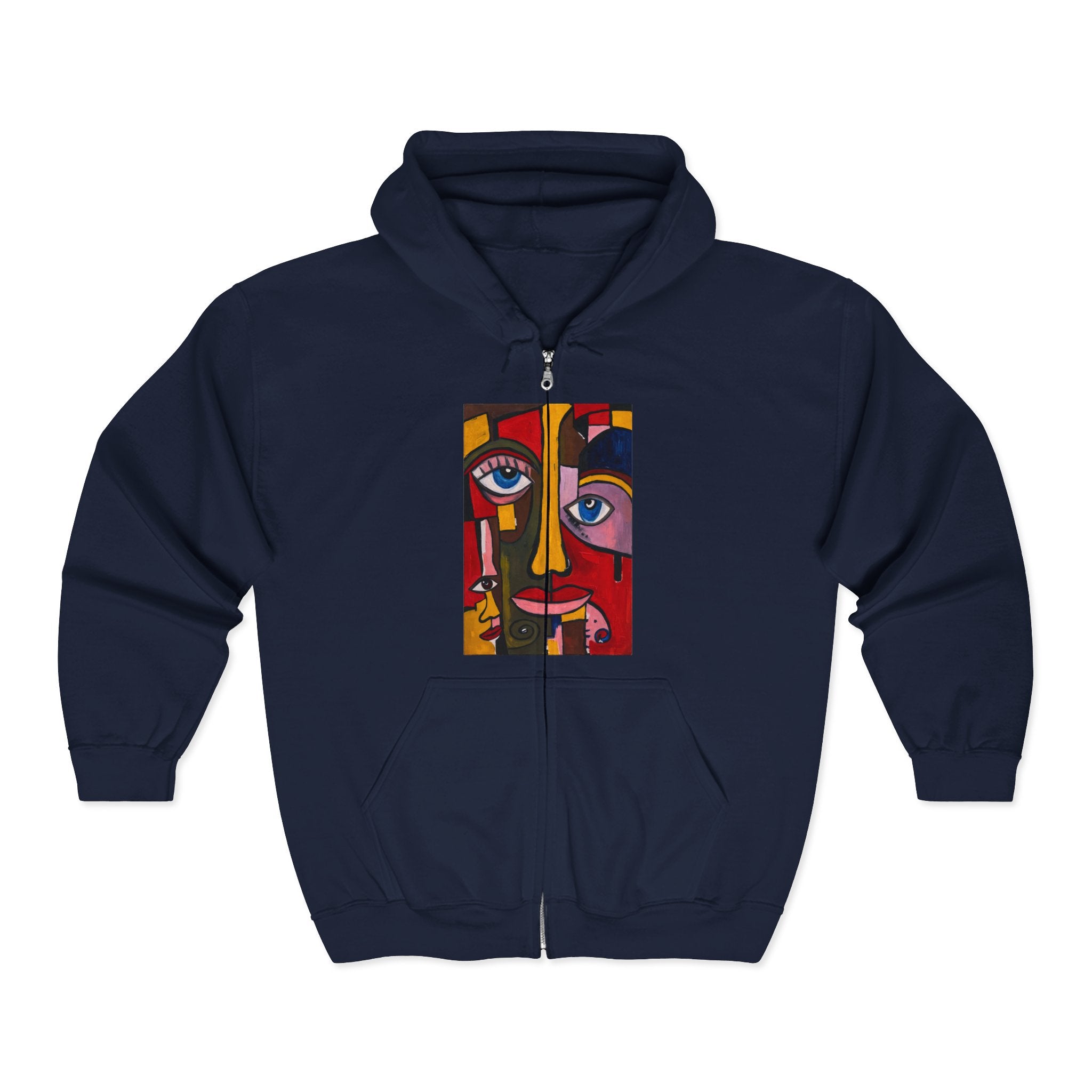 Abstract Colorful Face Zip Hoodie | Surreal Portrait Graphic