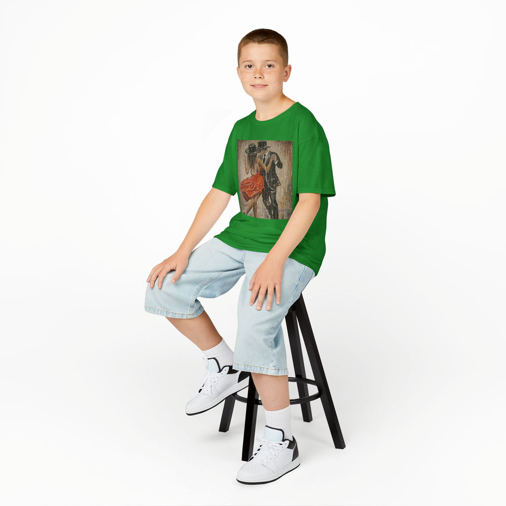 Kids Dance & Violin Art Tee — Vintage Ballroom Couple & Violinist Graphic Shirt