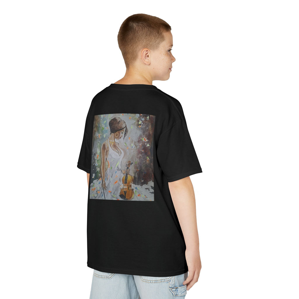 Kids Dance & Violin Art Tee — Vintage Ballroom Couple & Violinist Graphic Shirt