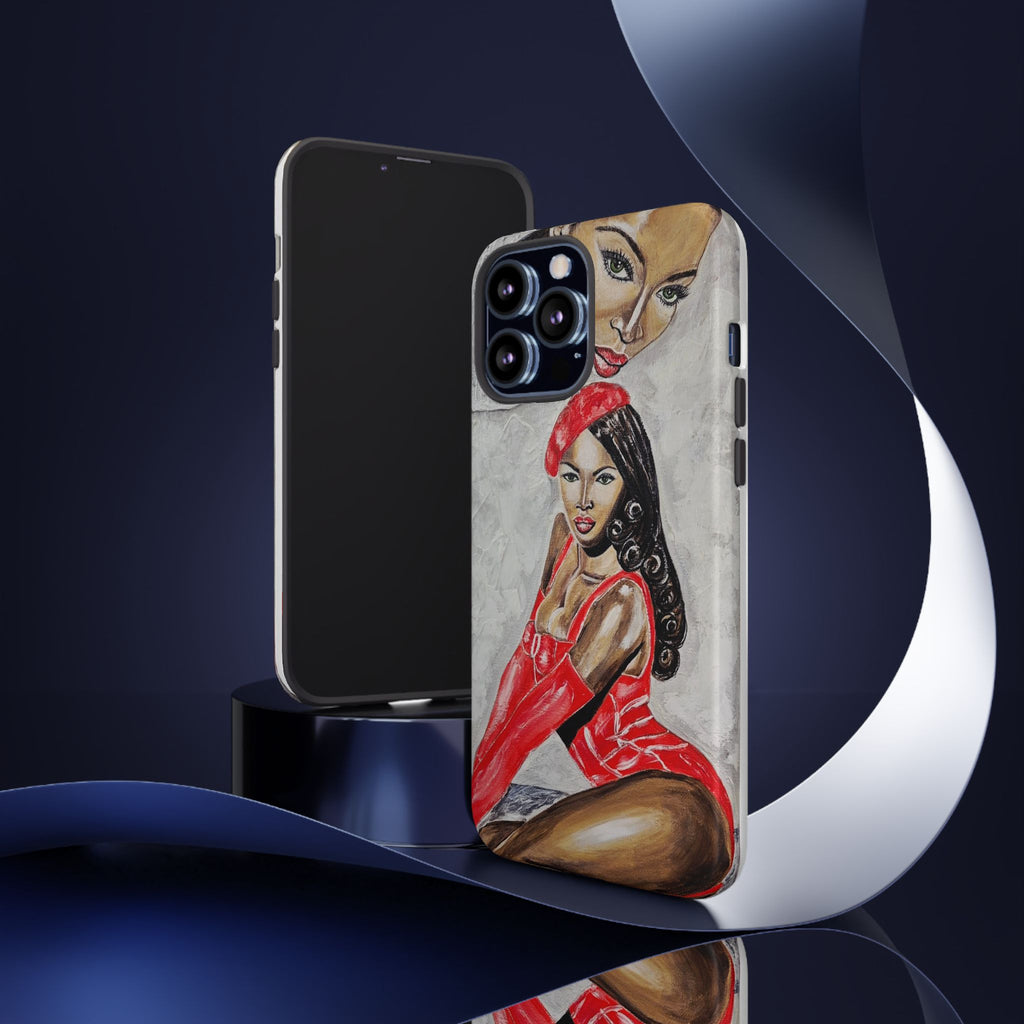 Pinup Girl Illustration Phone Case | Retro Femme Fatale, Red Outfit