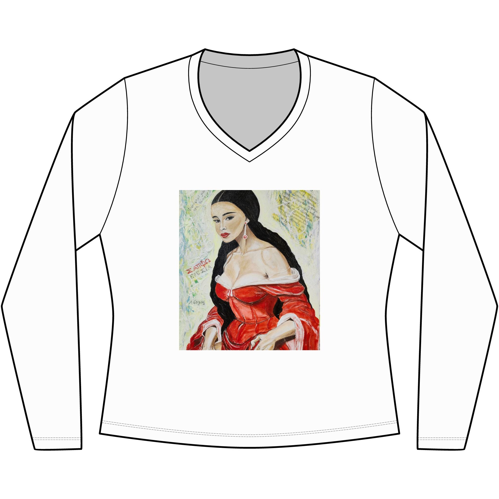 Red Dress Pinup Portrait Long Sleeve Tee | Vintage Woman Art