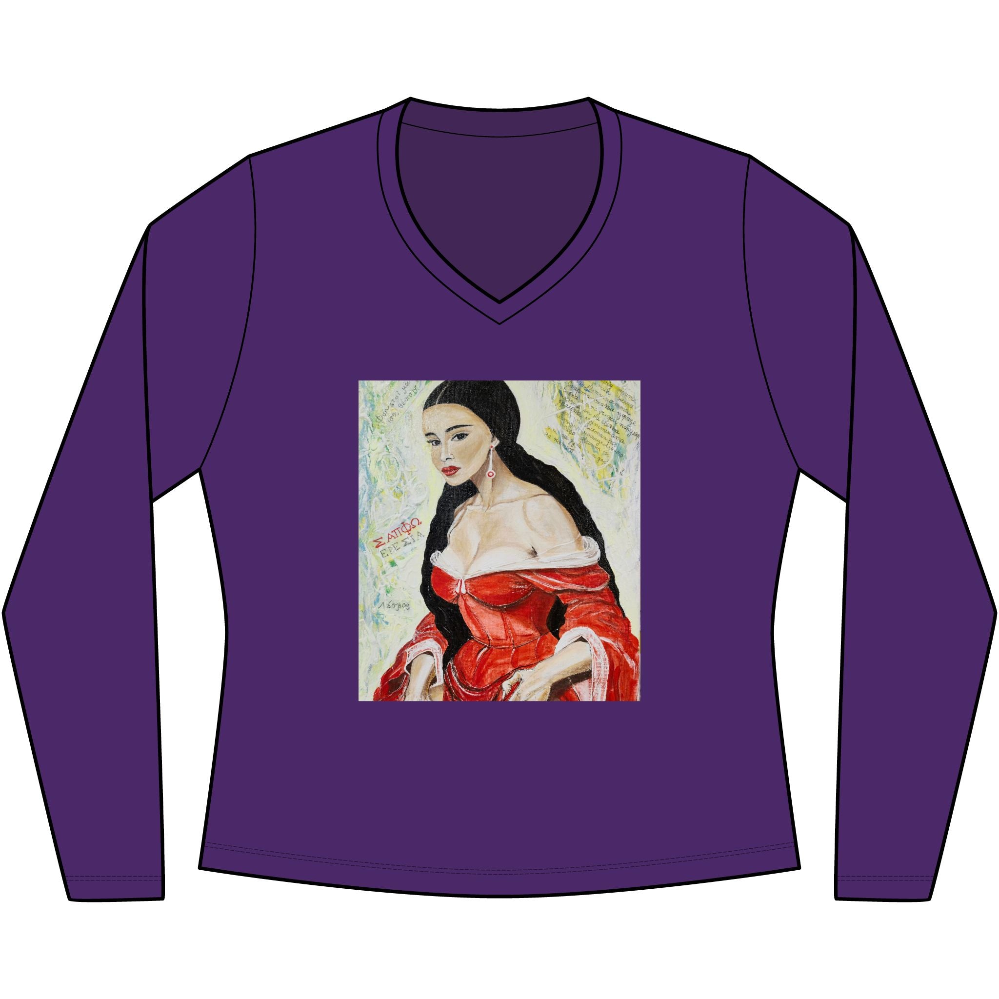 Red Dress Pinup Portrait Long Sleeve Tee | Vintage Woman Art