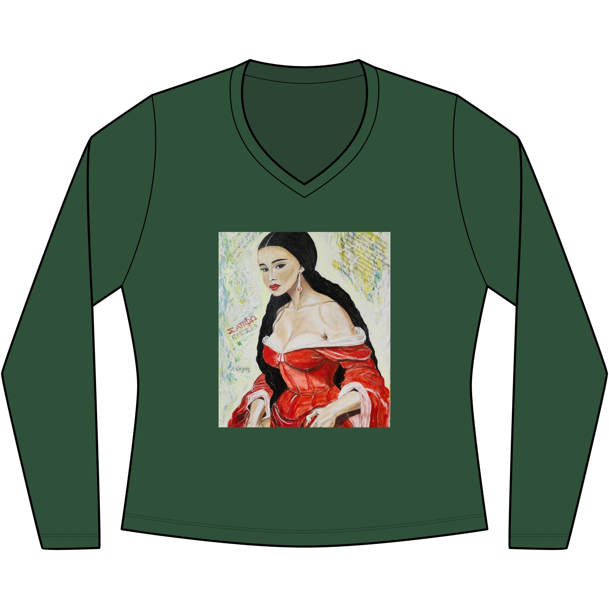 Red Dress Pinup Portrait Long Sleeve Tee | Vintage Woman Art