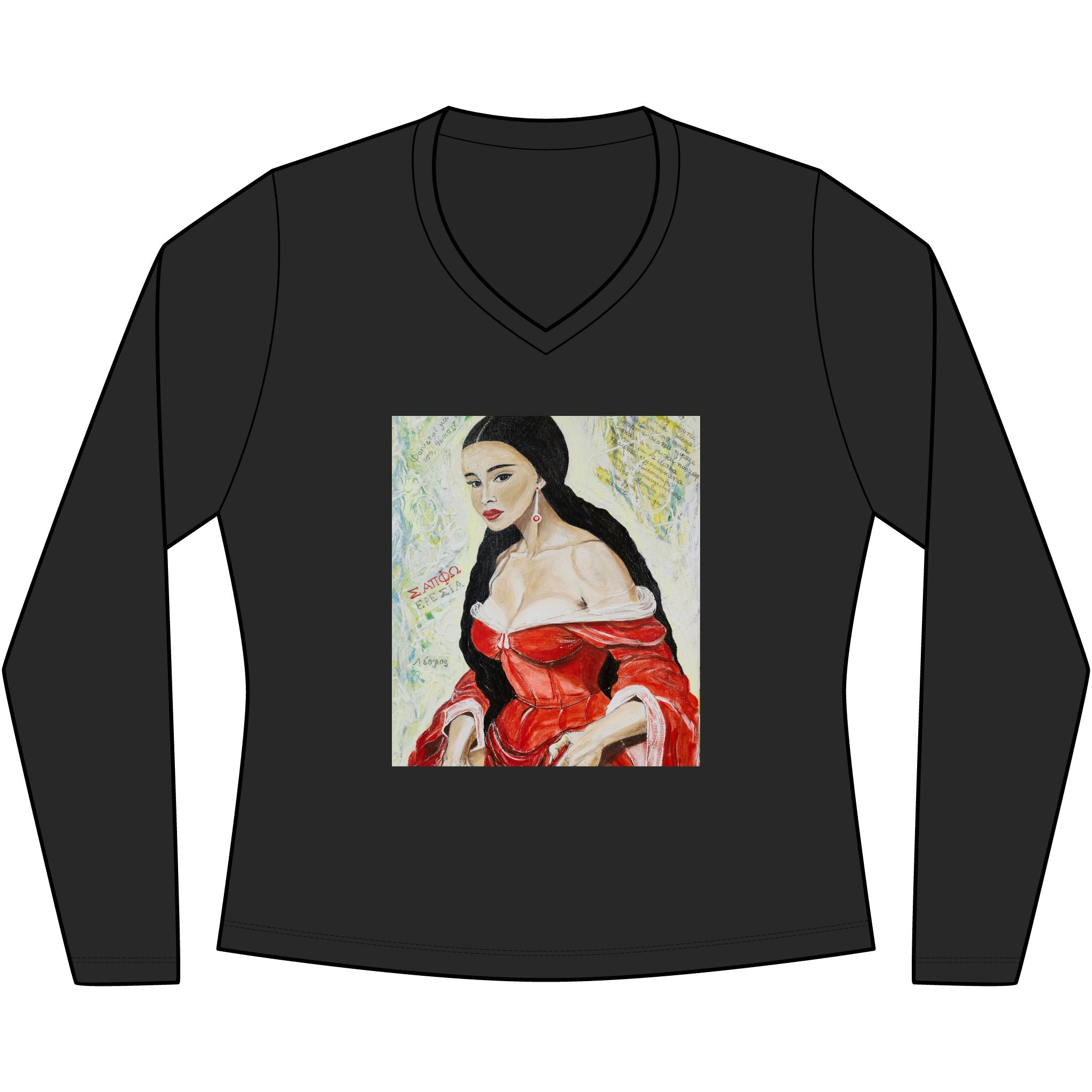 Red Dress Pinup Portrait Long Sleeve Tee | Vintage Woman Art