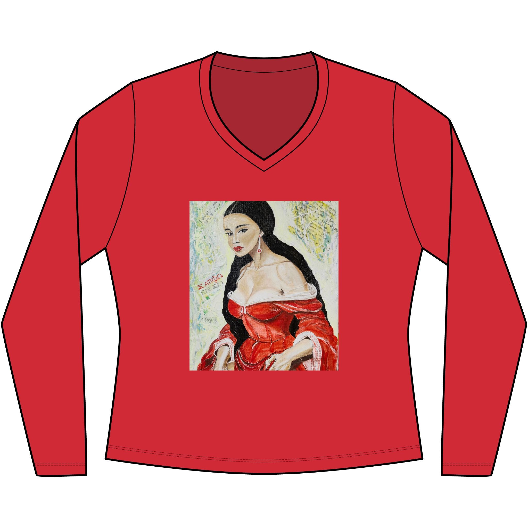 Red Dress Pinup Portrait Long Sleeve Tee | Vintage Woman Art