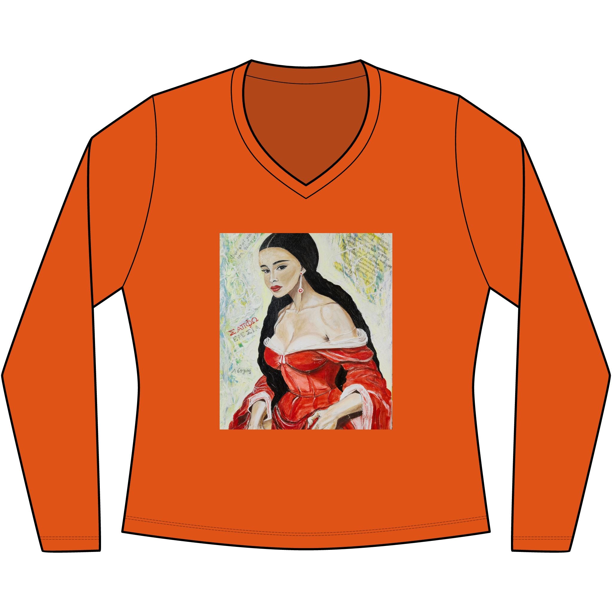 Red Dress Pinup Portrait Long Sleeve Tee | Vintage Woman Art
