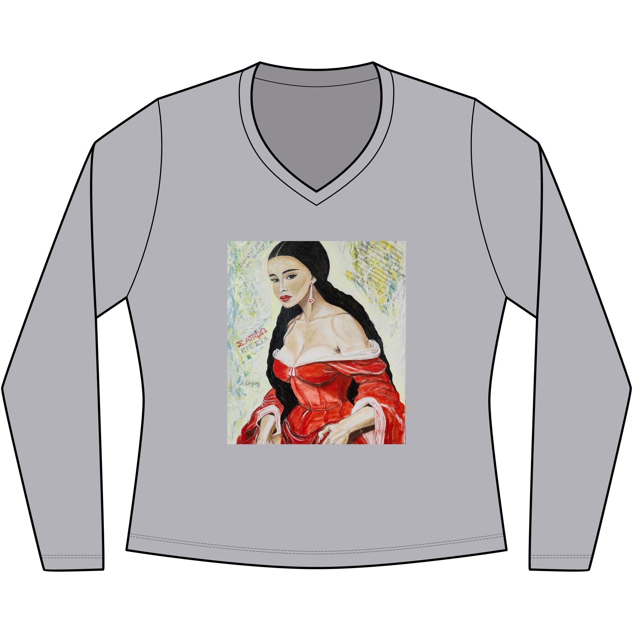 Red Dress Pinup Portrait Long Sleeve Tee | Vintage Woman Art