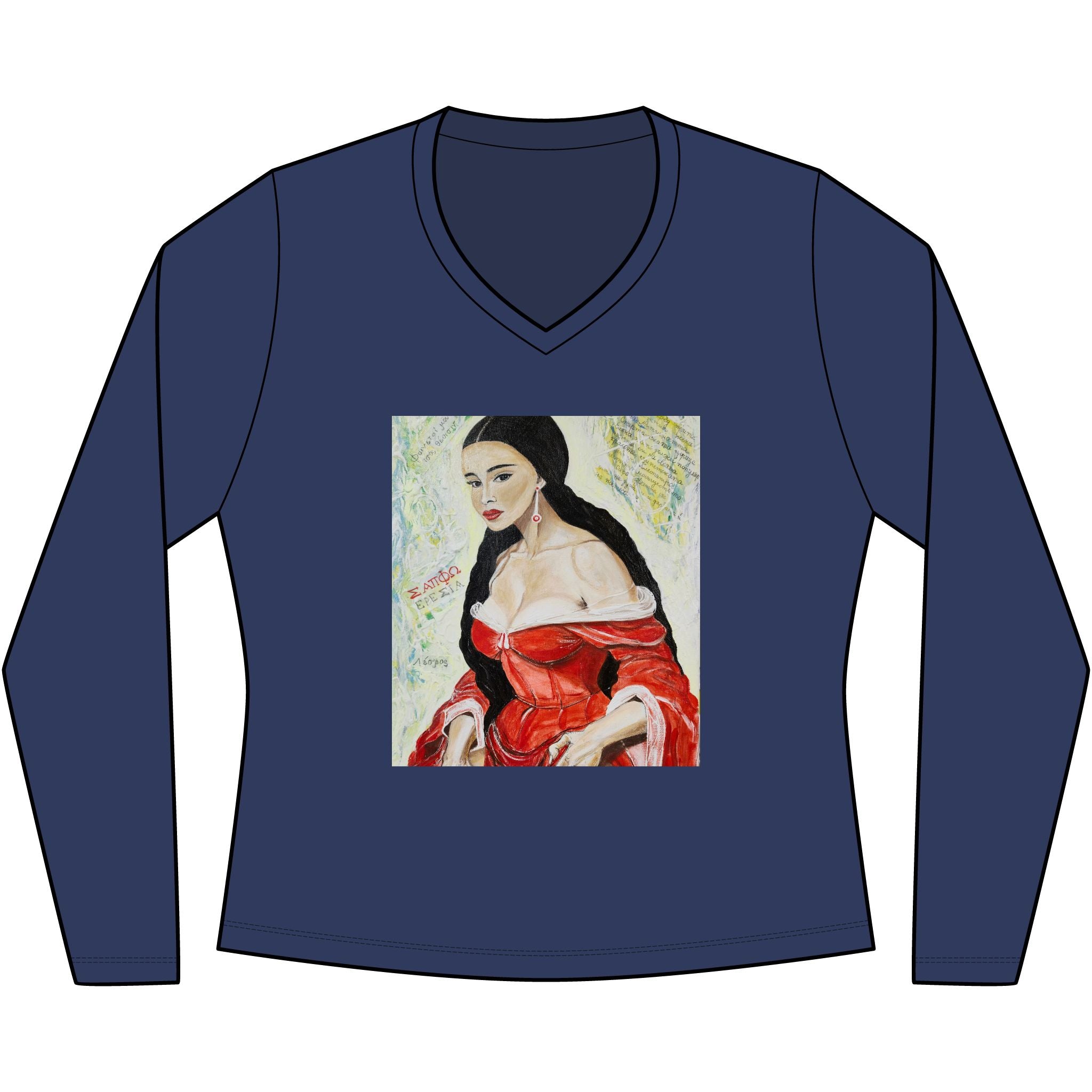 Red Dress Pinup Portrait Long Sleeve Tee | Vintage Woman Art
