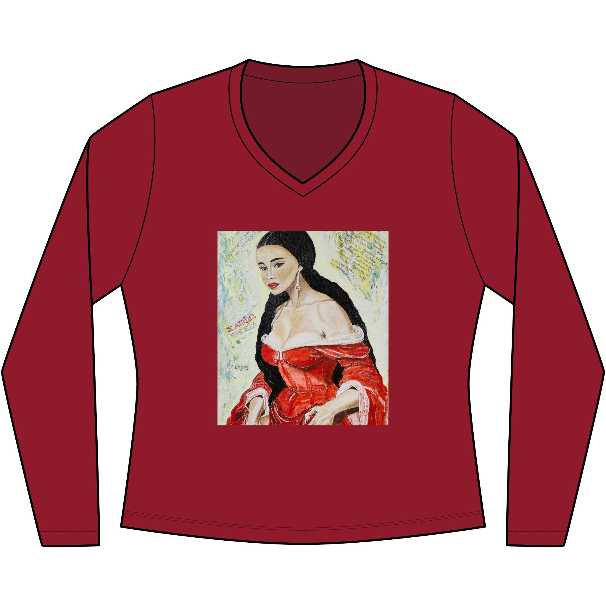 Red Dress Pinup Portrait Long Sleeve Tee | Vintage Woman Art
