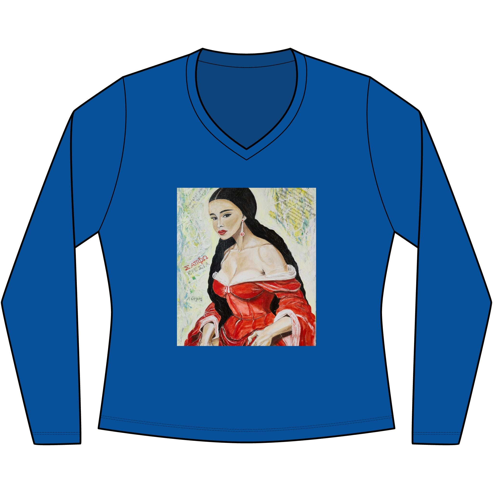 Red Dress Pinup Portrait Long Sleeve Tee | Vintage Woman Art