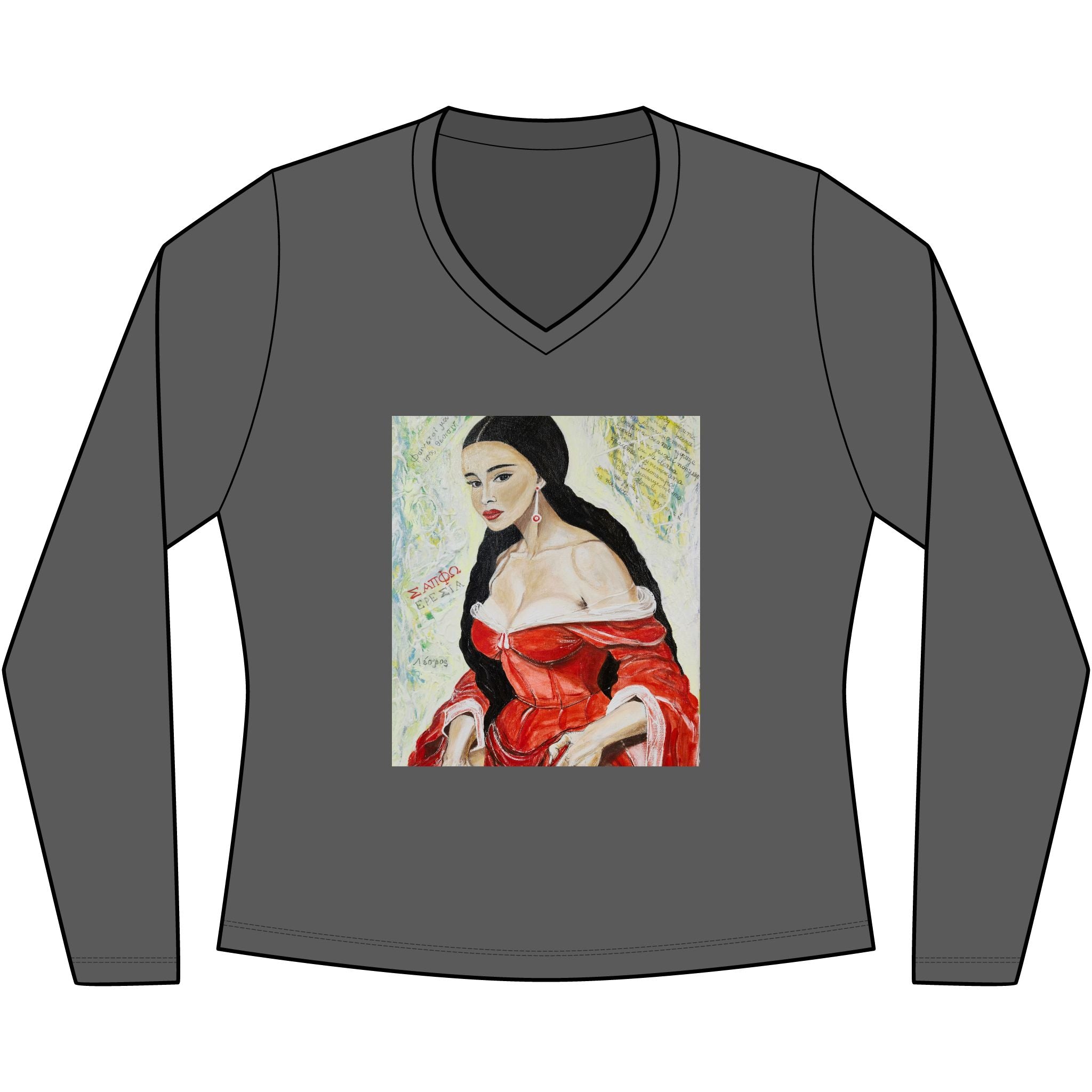 Red Dress Pinup Portrait Long Sleeve Tee | Vintage Woman Art
