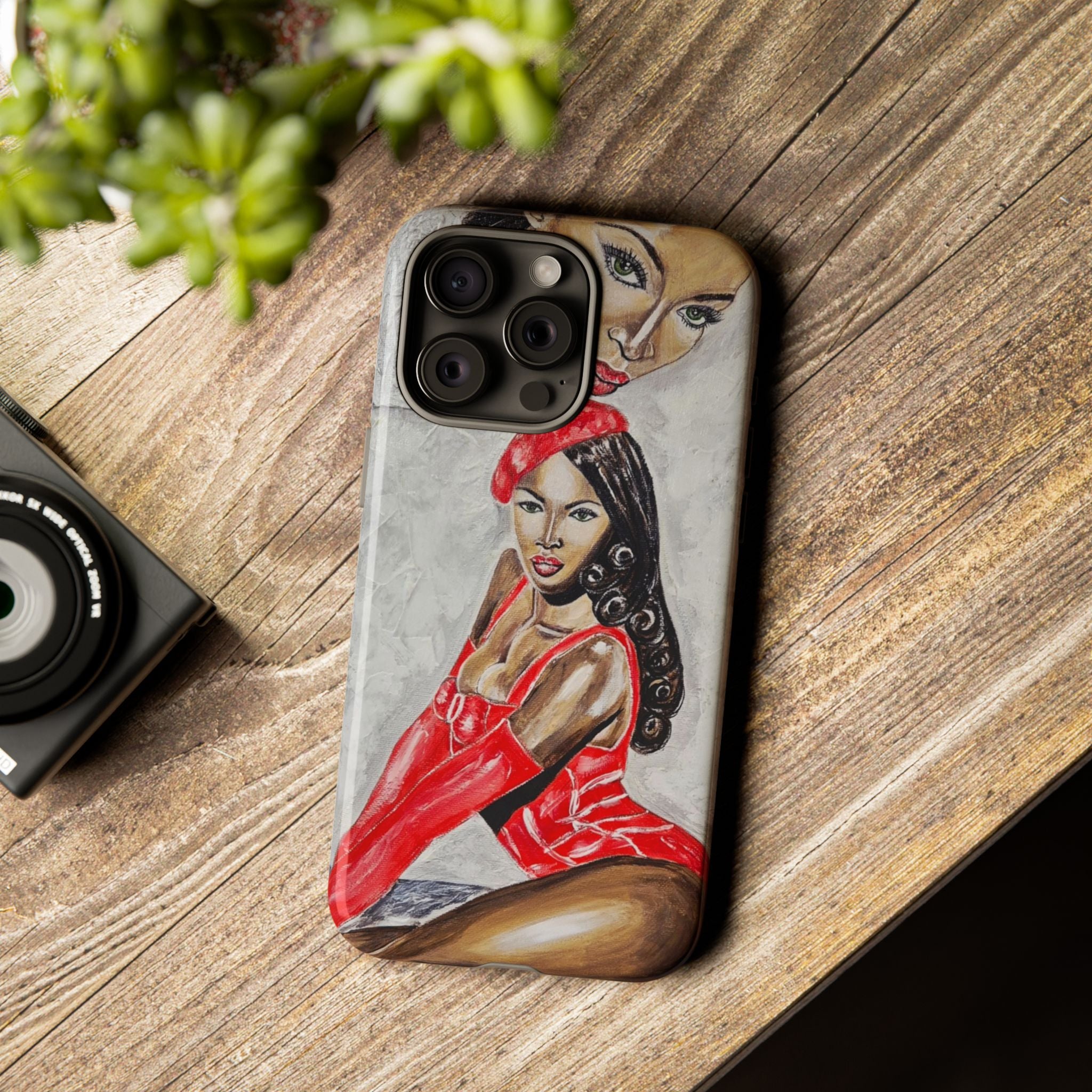 Pinup Girl Illustration Phone Case | Retro Femme Fatale, Red Outfit