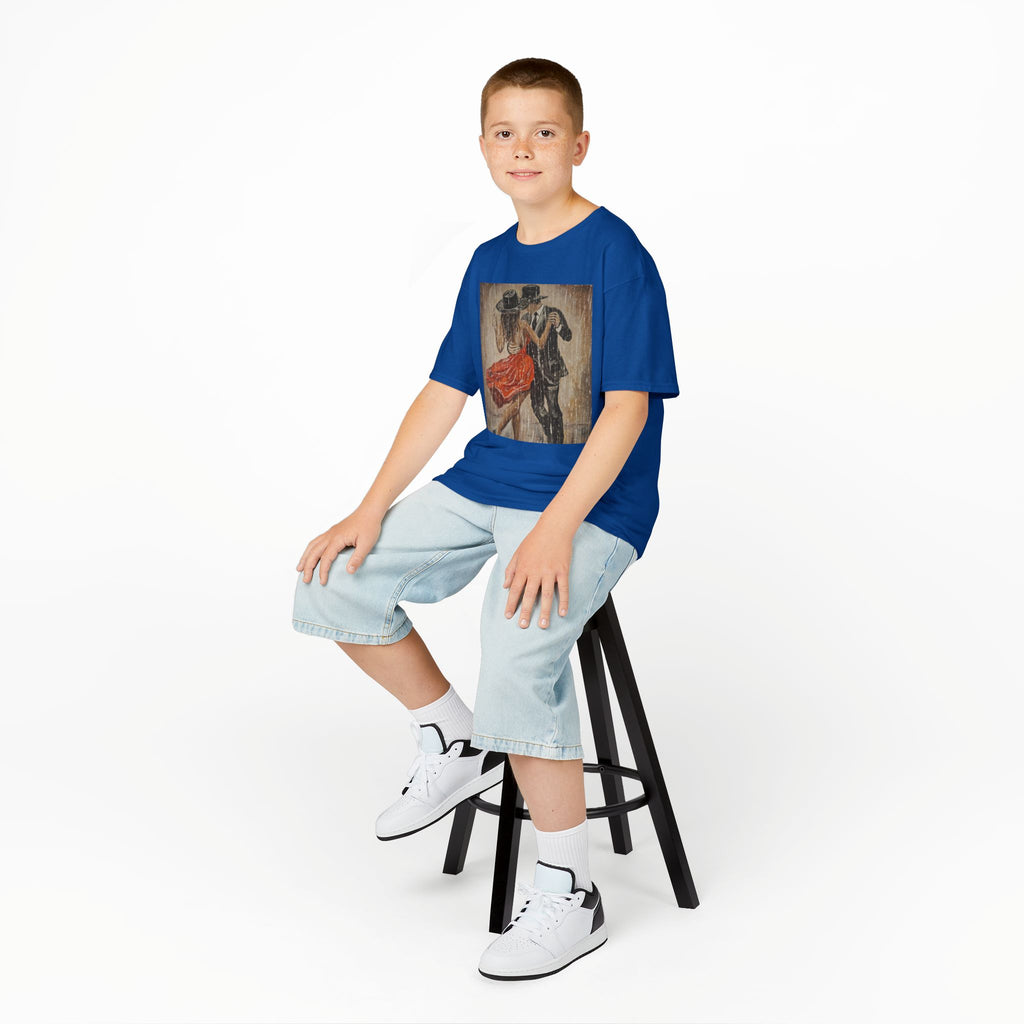 Kids Dance & Violin Art Tee — Vintage Ballroom Couple & Violinist Graphic Shirt
