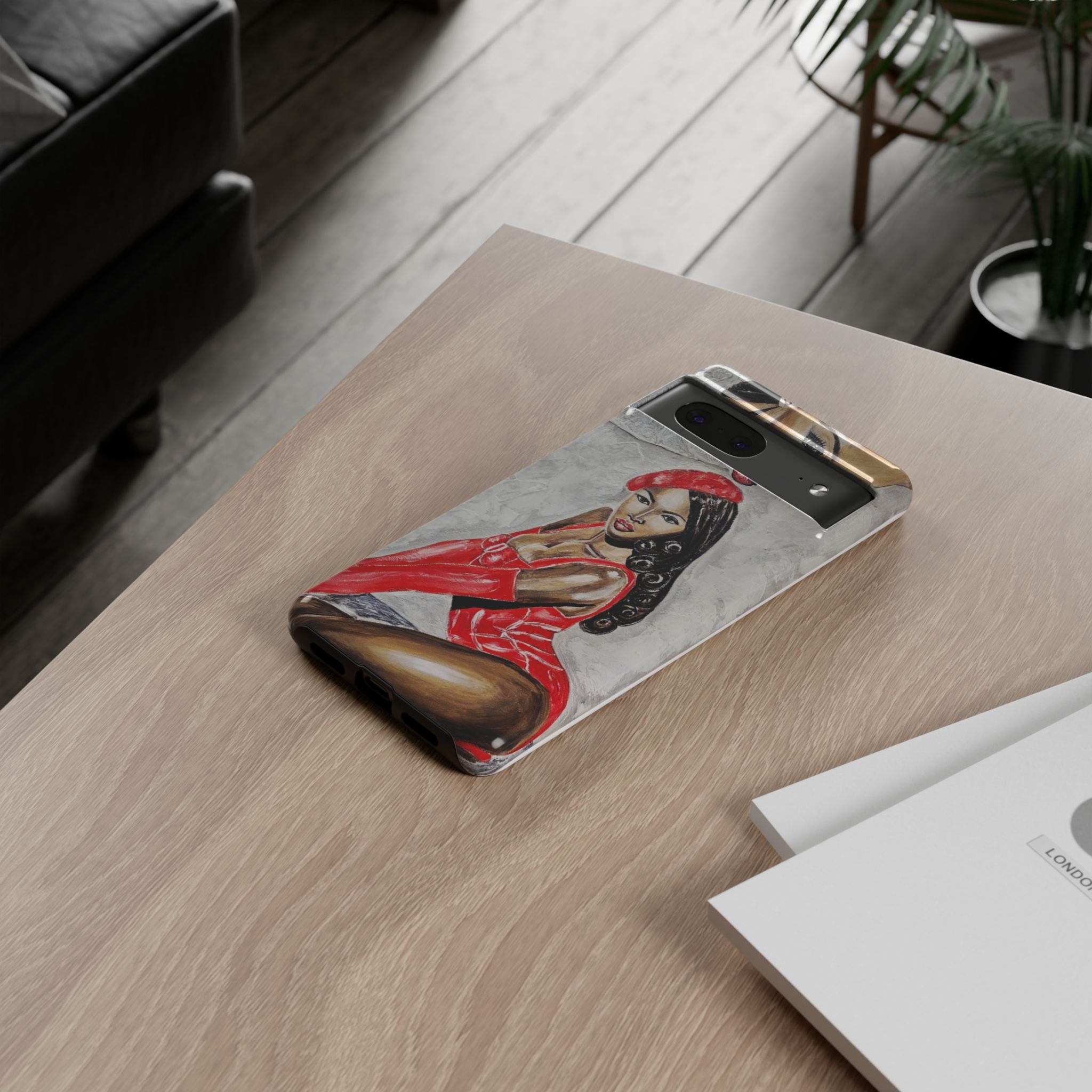 Pinup Girl Illustration Phone Case | Retro Femme Fatale, Red Outfit
