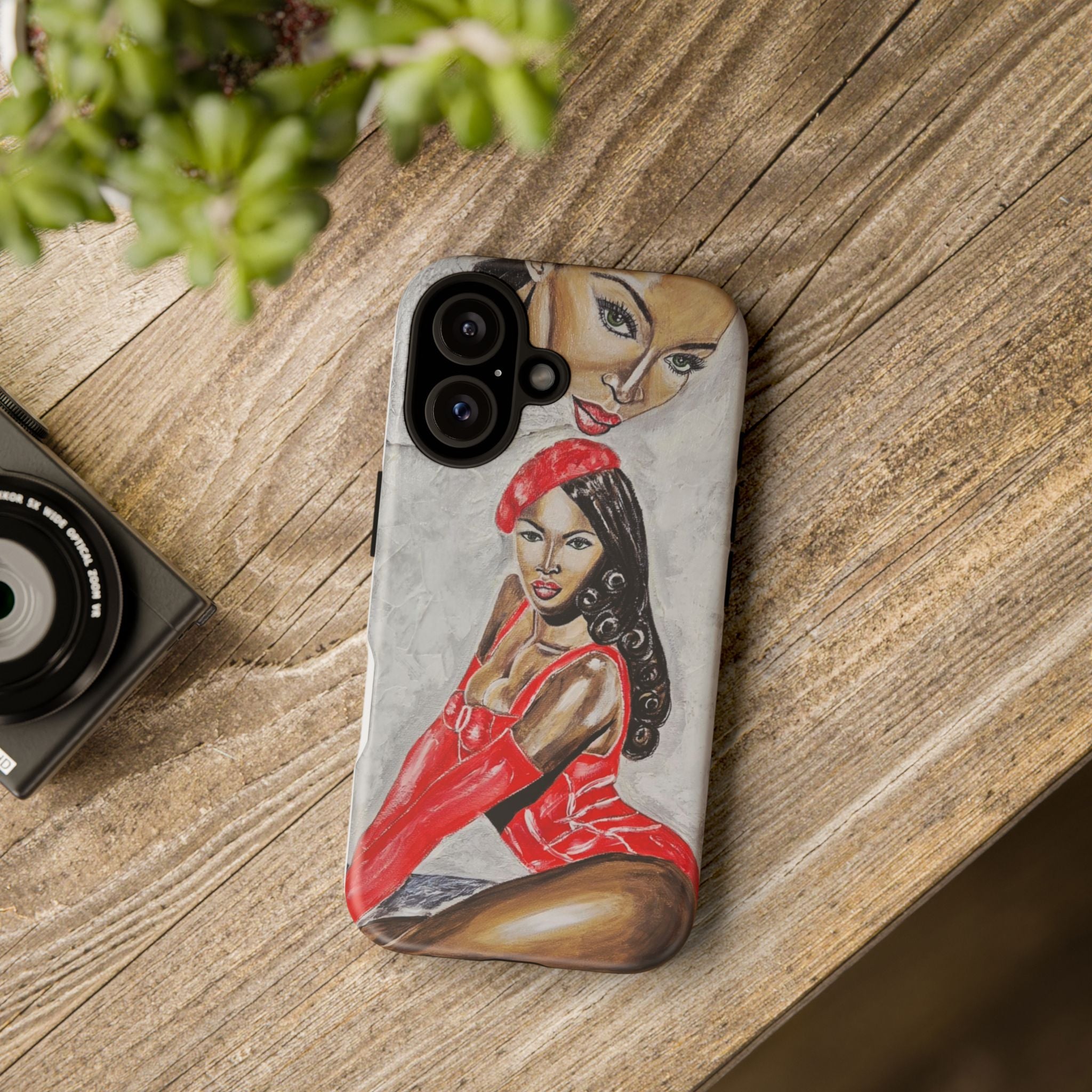 Pinup Girl Illustration Phone Case | Retro Femme Fatale, Red Outfit