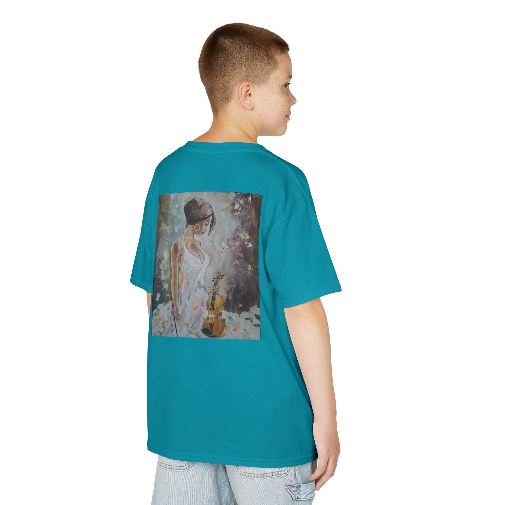 Kids Dance & Violin Art Tee — Vintage Ballroom Couple & Violinist Graphic Shirt