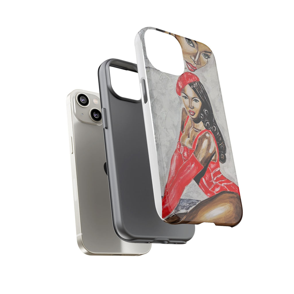 Pinup Girl Illustration Phone Case | Retro Femme Fatale, Red Outfit