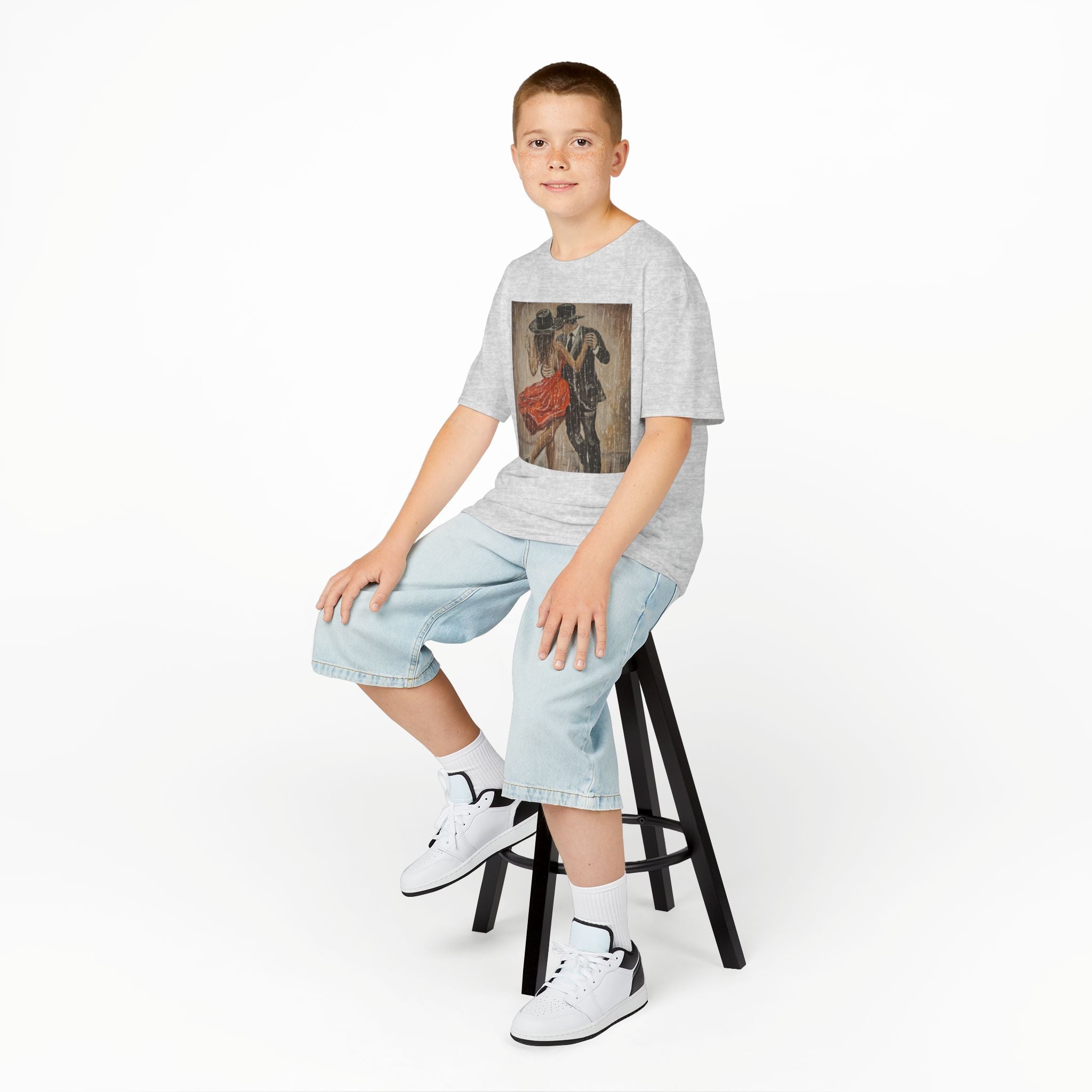 Kids Dance & Violin Art Tee — Vintage Ballroom Couple & Violinist Graphic Shirt