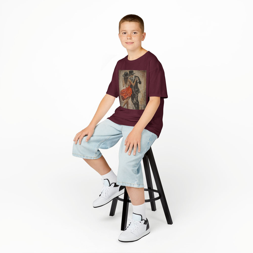 Kids Dance & Violin Art Tee — Vintage Ballroom Couple & Violinist Graphic Shirt
