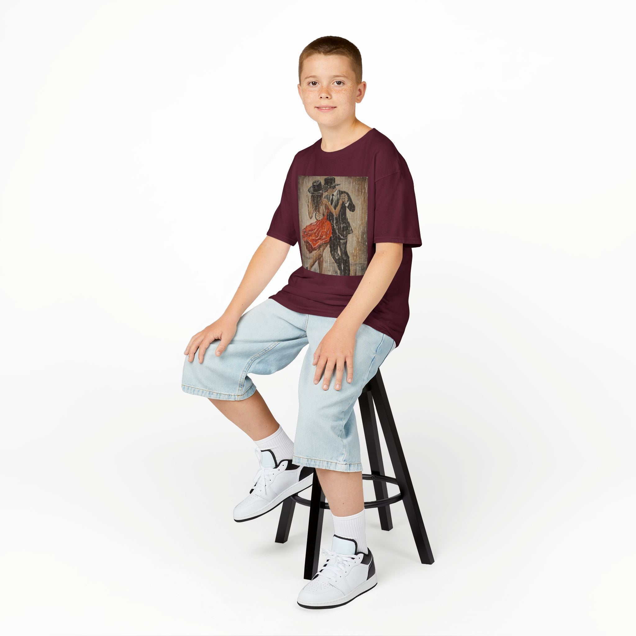 Kids Dance & Violin Art Tee — Vintage Ballroom Couple & Violinist Graphic Shirt