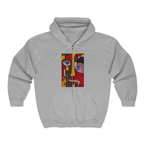 Abstract Colorful Face Zip Hoodie | Surreal Portrait Graphic