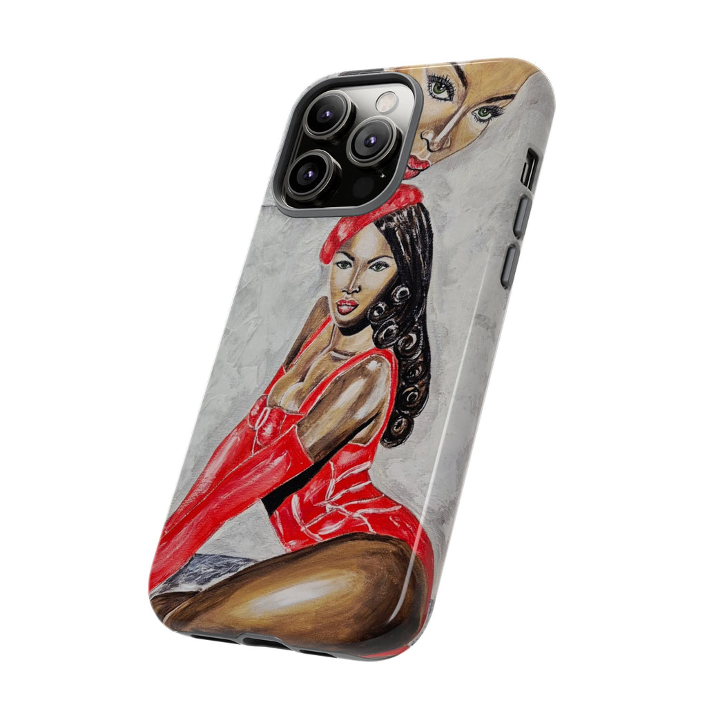 Pinup Girl Illustration Phone Case | Retro Femme Fatale, Red Outfit