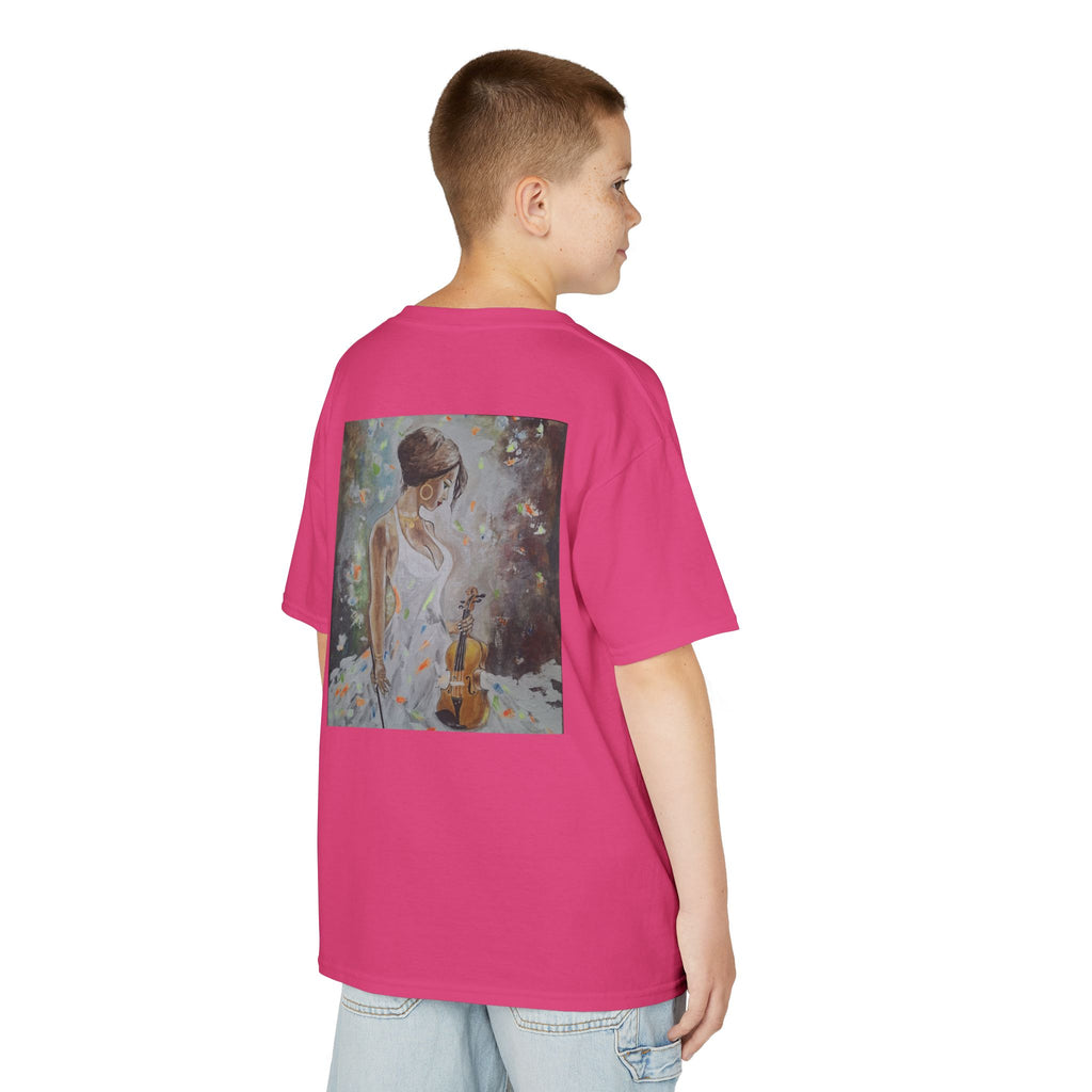 Kids Dance & Violin Art Tee — Vintage Ballroom Couple & Violinist Graphic Shirt