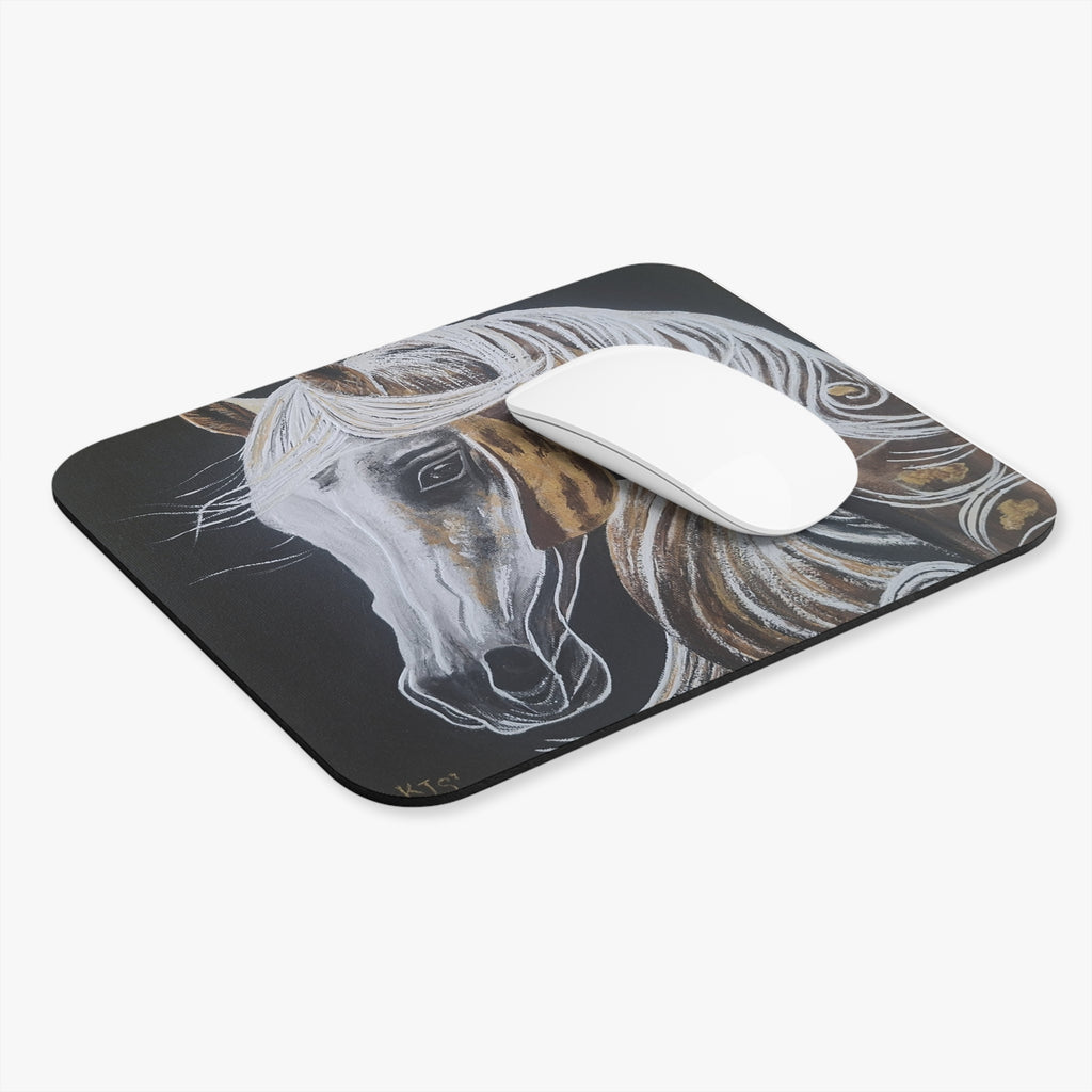 White Mane Horse Mouse Pad | Brown Palomino Portrait, Rectangular Desk Mat