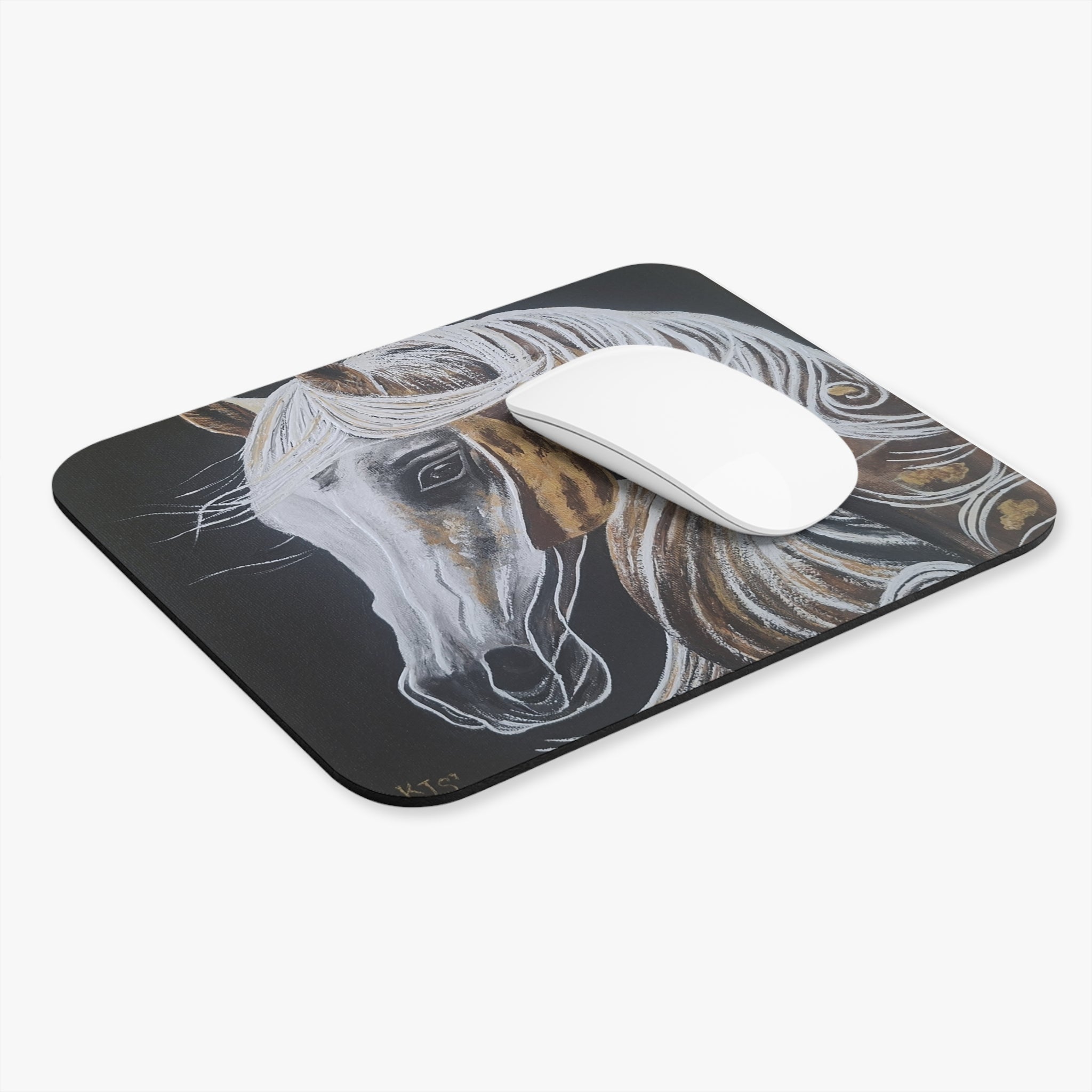 White Mane Horse Mouse Pad | Brown Palomino Portrait, Rectangular Desk Mat