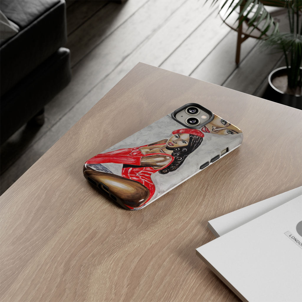 Pinup Girl Illustration Phone Case | Retro Femme Fatale, Red Outfit