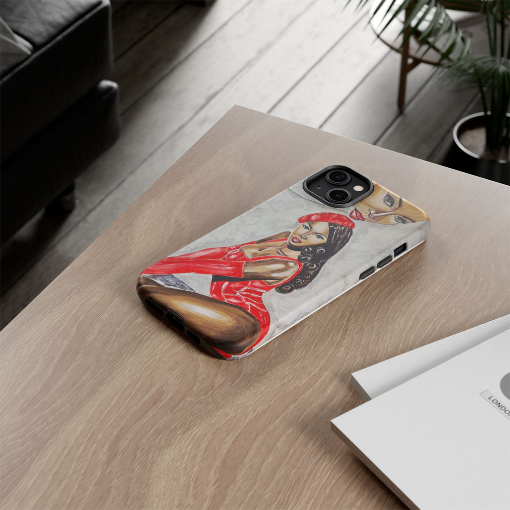 Pinup Girl Illustration Phone Case | Retro Femme Fatale, Red Outfit