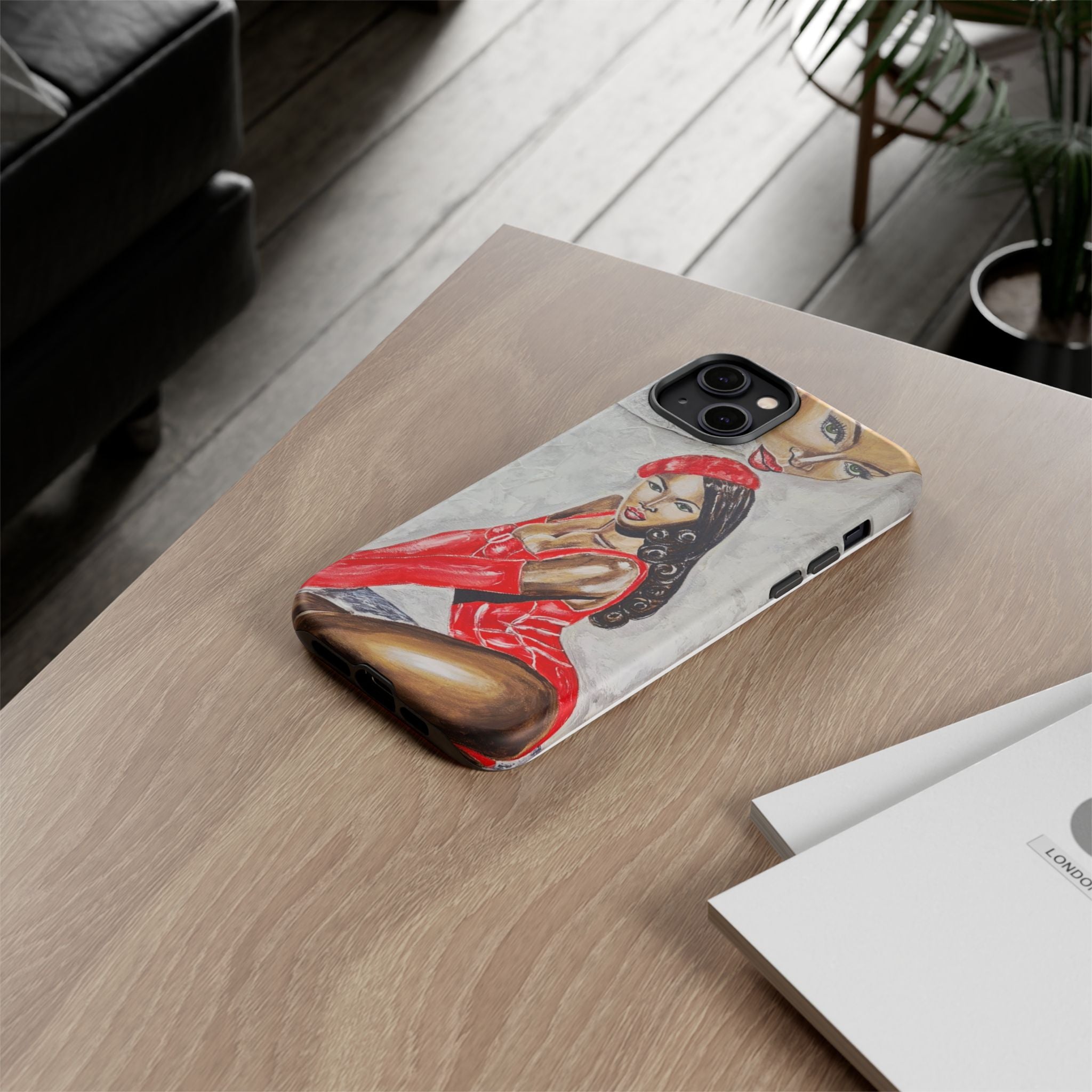 Pinup Girl Illustration Phone Case | Retro Femme Fatale, Red Outfit