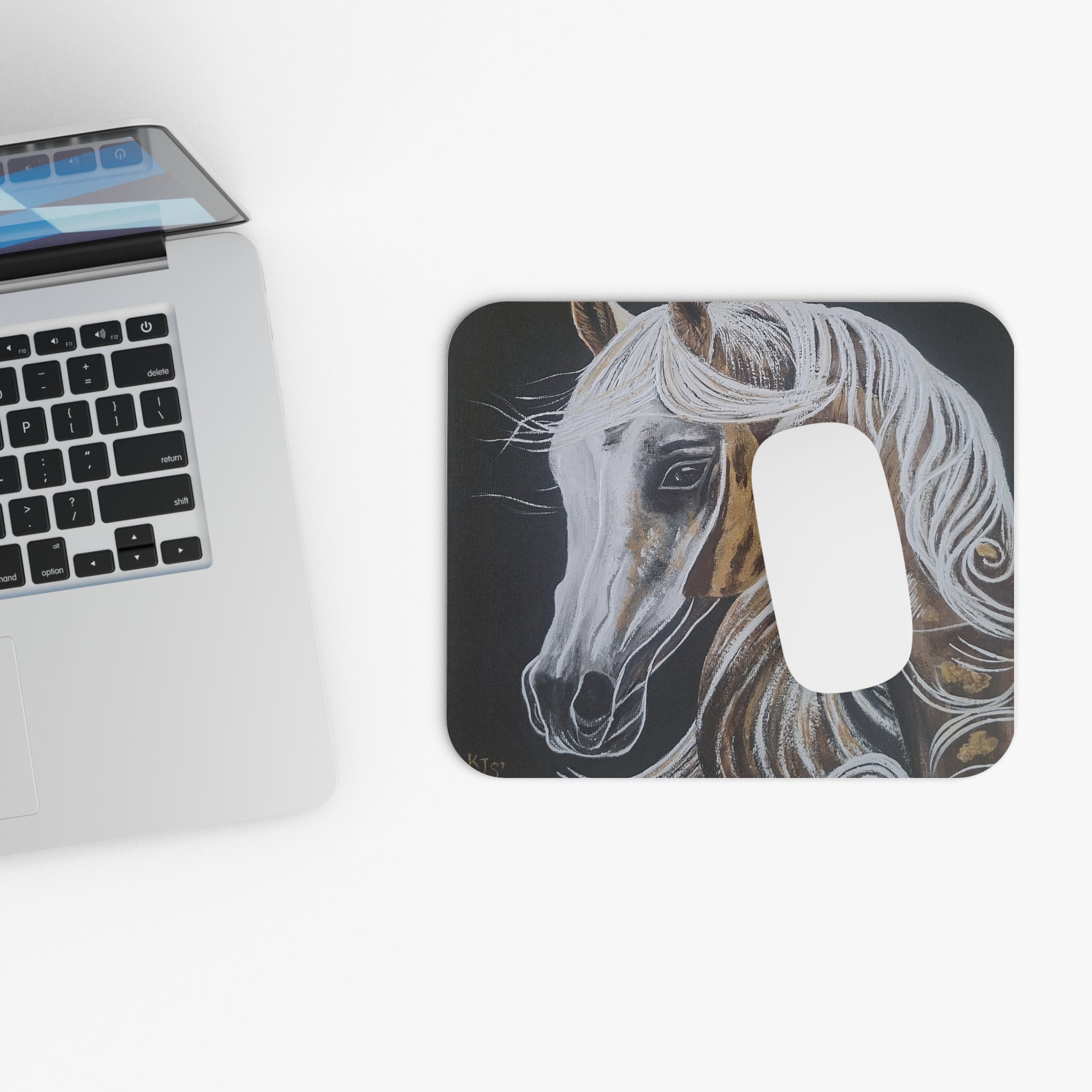 White Mane Horse Mouse Pad | Brown Palomino Portrait, Rectangular Desk Mat