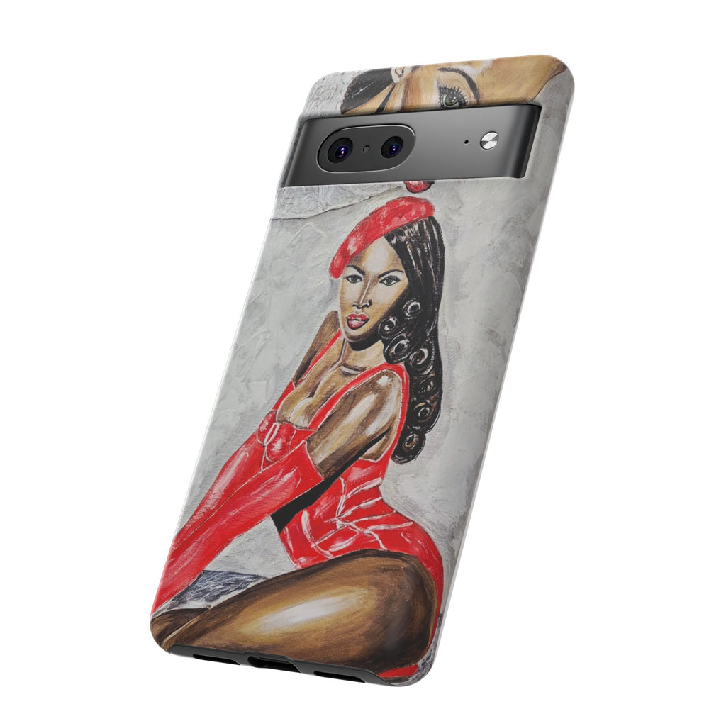 Pinup Girl Illustration Phone Case | Retro Femme Fatale, Red Outfit