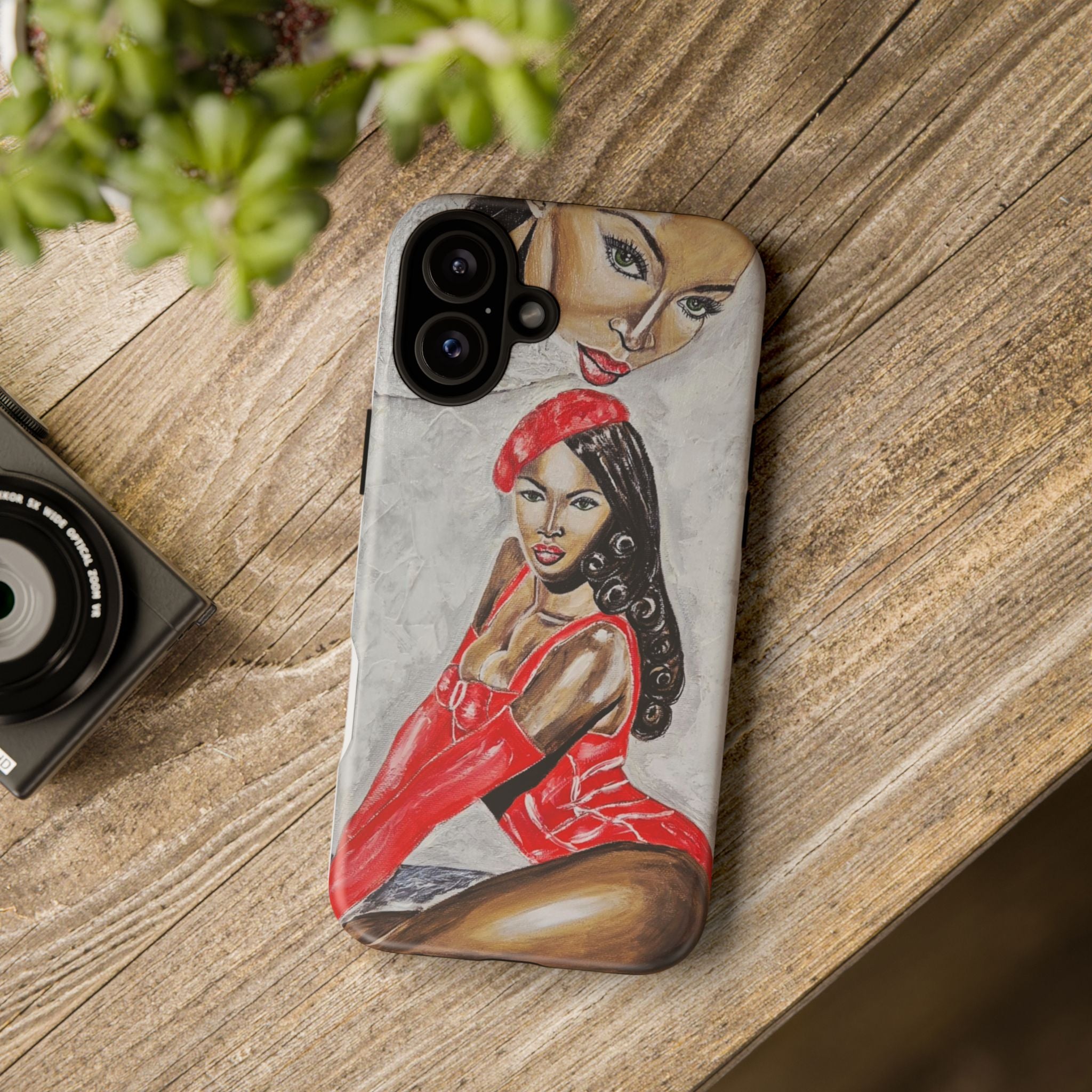 Pinup Girl Illustration Phone Case | Retro Femme Fatale, Red Outfit