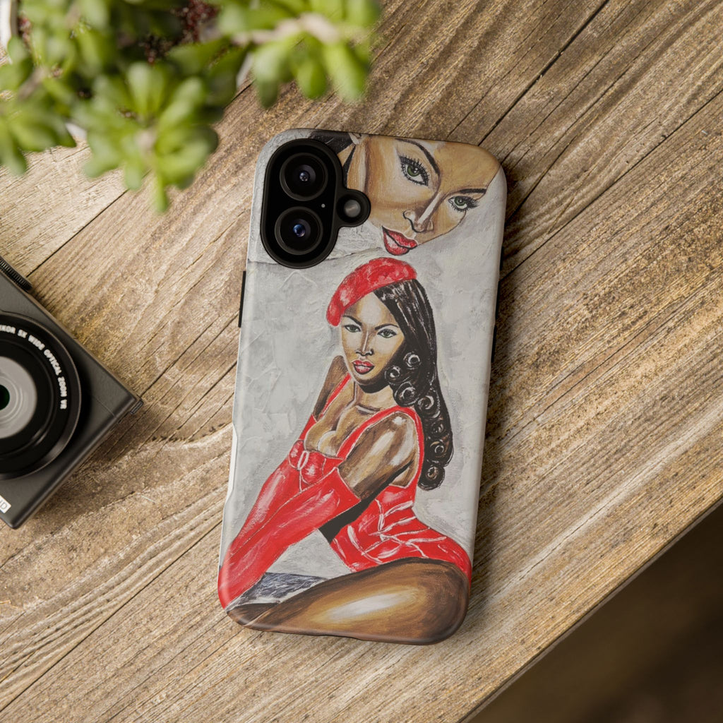 Pinup Girl Illustration Phone Case | Retro Femme Fatale, Red Outfit