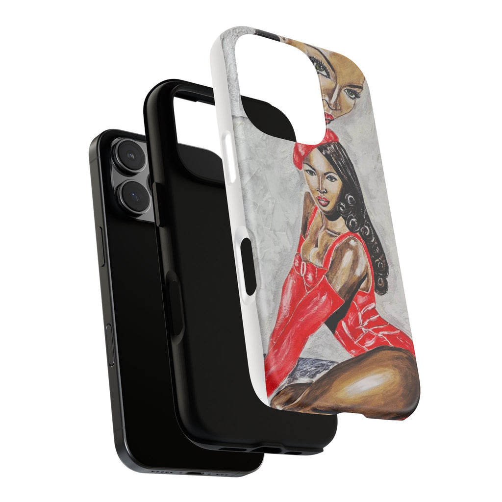Pinup Girl Illustration Phone Case | Retro Femme Fatale, Red Outfit