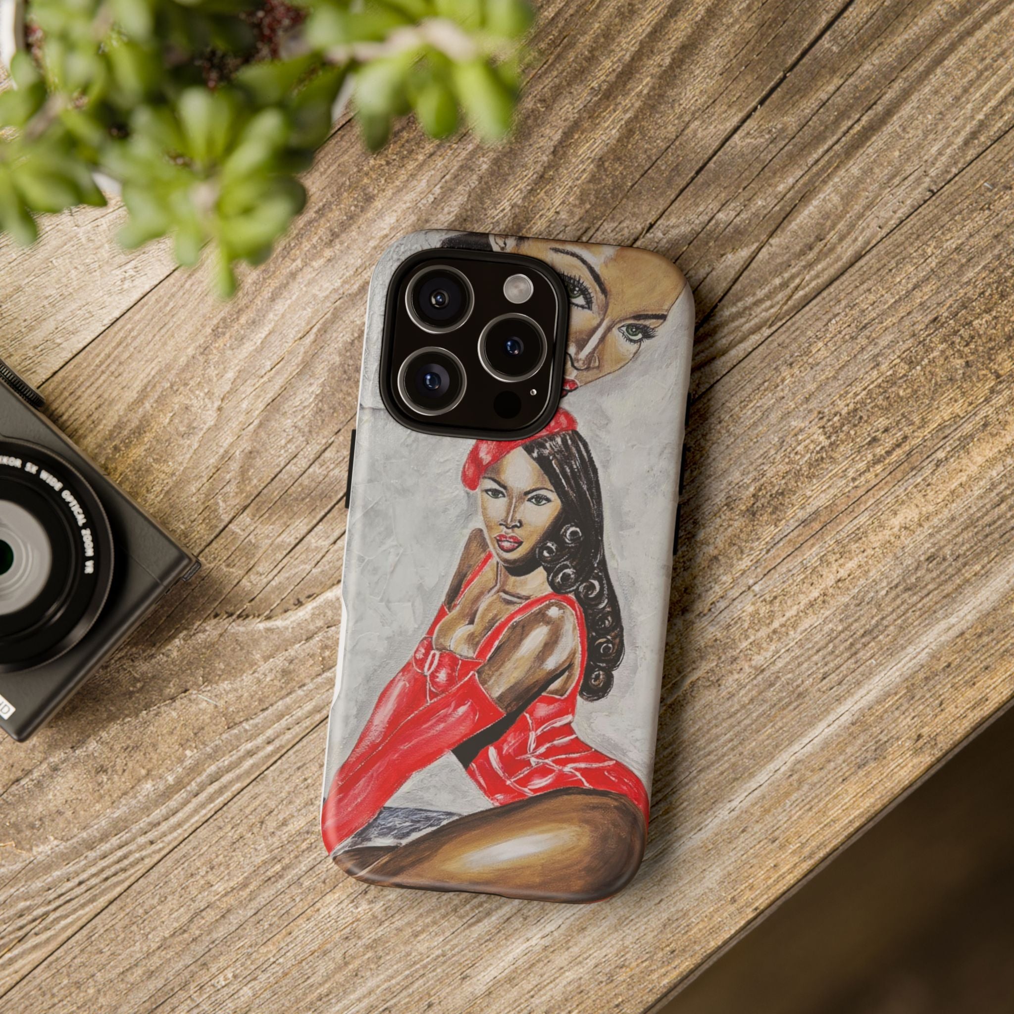 Pinup Girl Illustration Phone Case | Retro Femme Fatale, Red Outfit